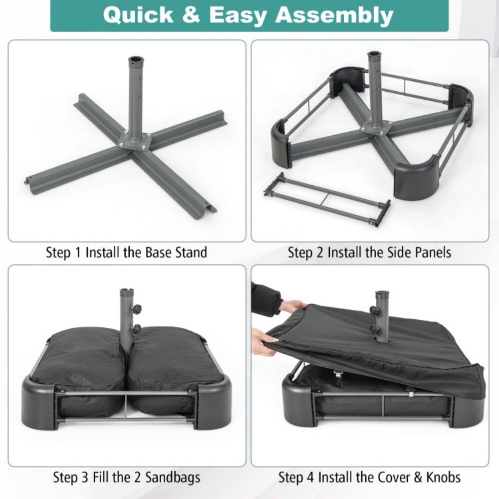 Quick & Easy Assembly

Step 1: Install the Base Stand

Step 2: Install the Side Panels

Step 3: Fill the 2 Sandbags

Step 4: Install the Cover & Knobs