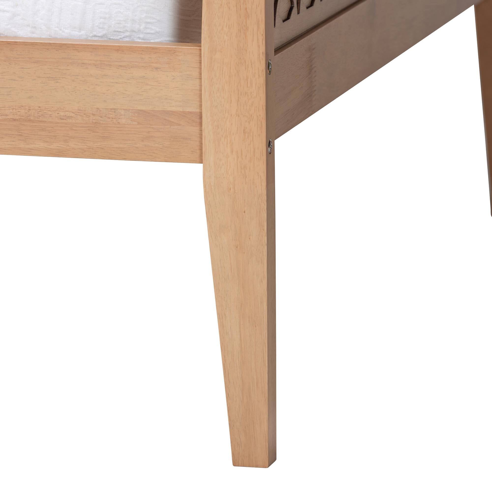 Alt View 1. Baxton Studio - Lara Twin Daybed - Modern Wood Bed Frame with Wraparound Laser-Cut Decorative Headboard Overlay - Oak Brown.