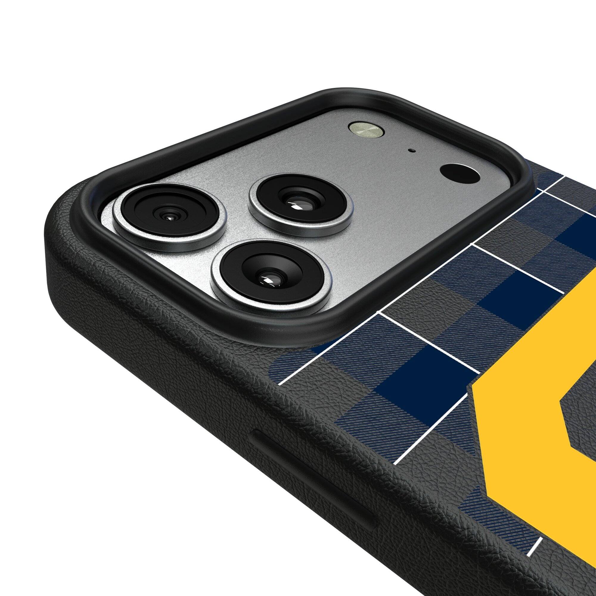 Alt View 2. Keyscaper - Cal Bears Plaid Magnetic Bump iPhone Case - 15 Plus - Black.