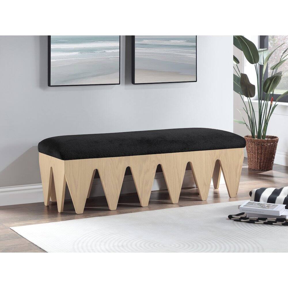 Alt View 1. Meridian Furniture - Altair Black Velour Fur Fabric Bench - Black.
