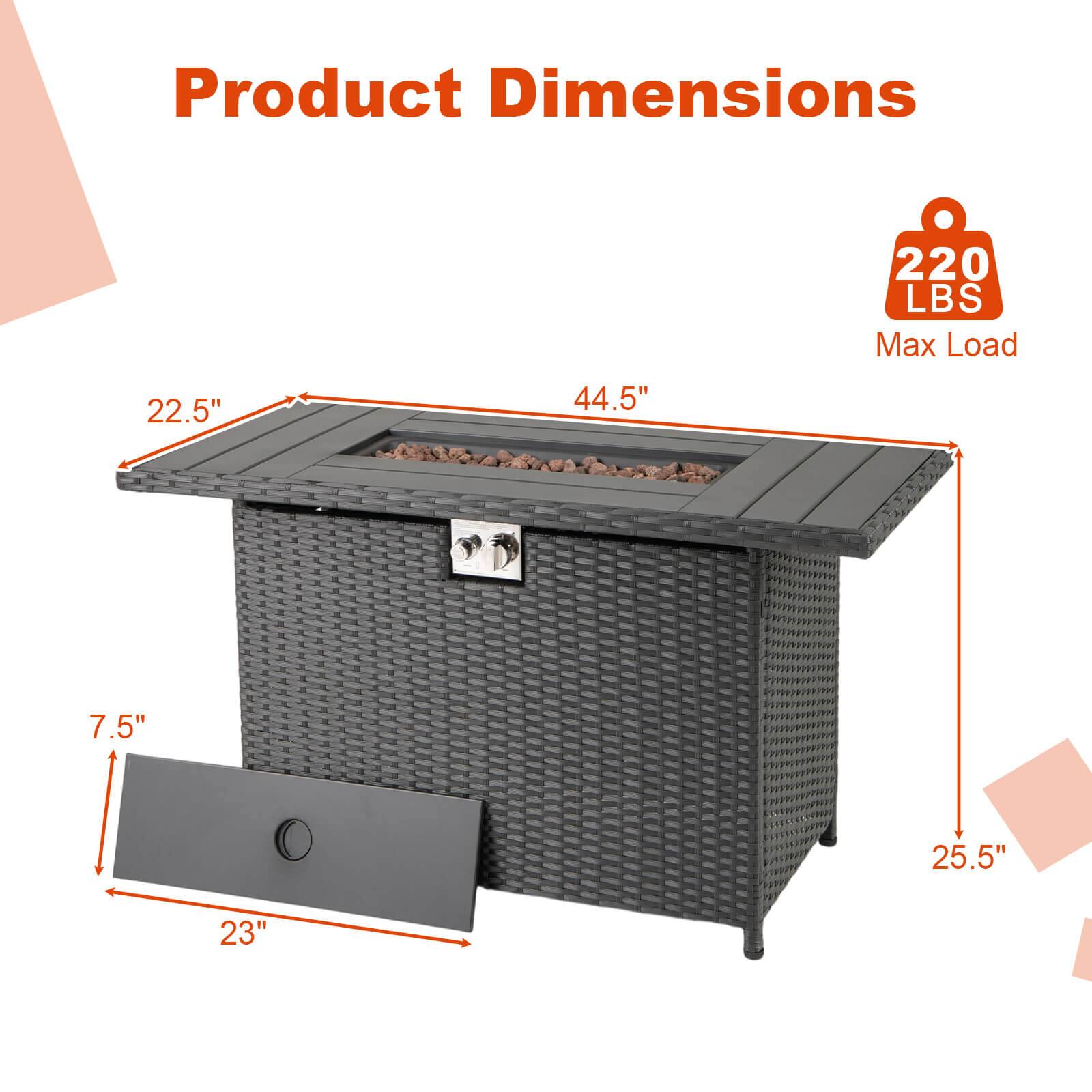 Product Dimensions  
220 LBS Max Load  
22.5" x 44.5" x 25.5" x 23" x 7.5"