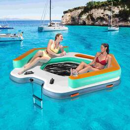 Costway - 8.7 ft Inflatable Floating Dock with Detachable Ladder Mesh Swim Lounge Beach - Multicolor
