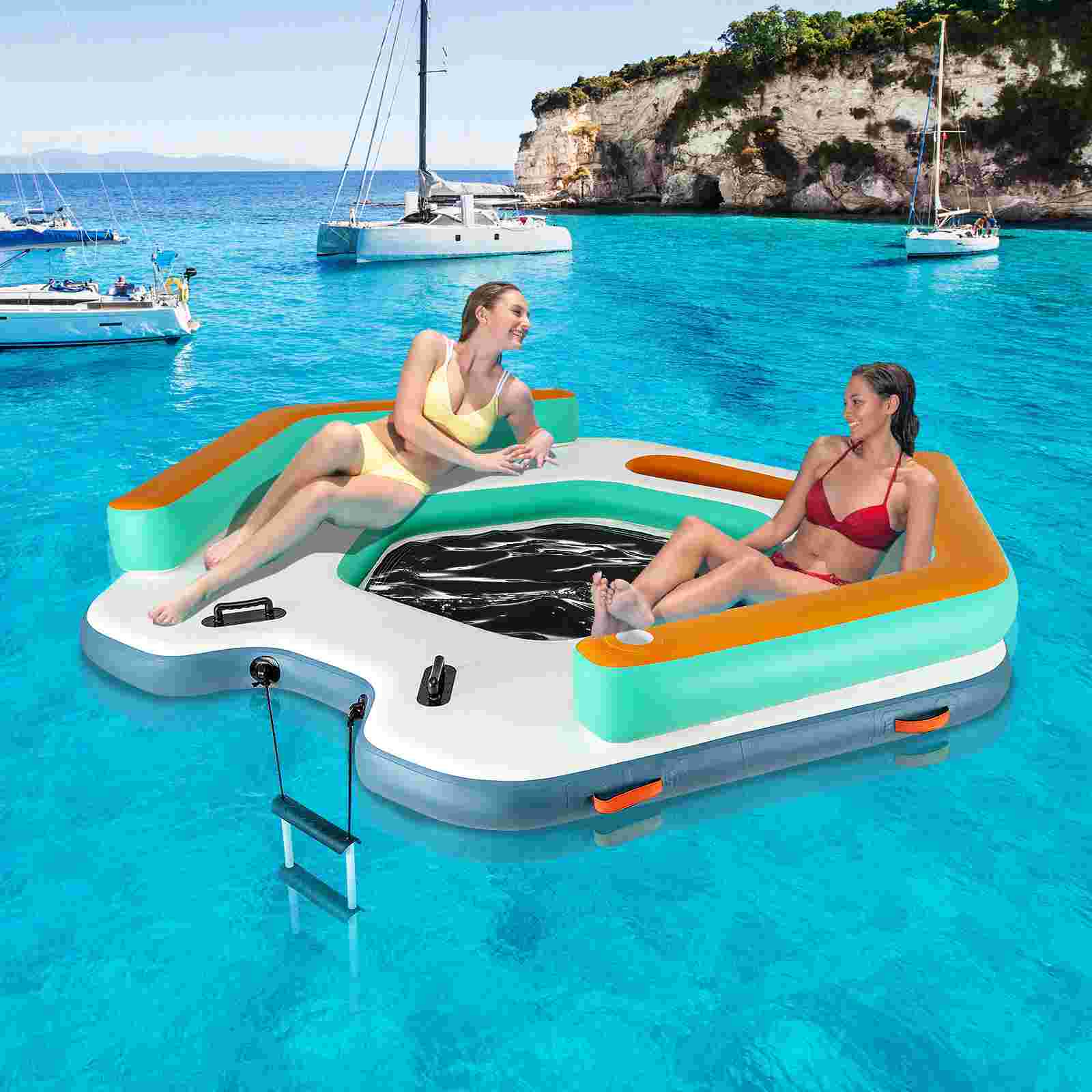 Front. Costway - Costway 8.7 ft Inflatable Floating Dock with Detachable Ladder Mesh Swim Lounge Beach - Multicolor.