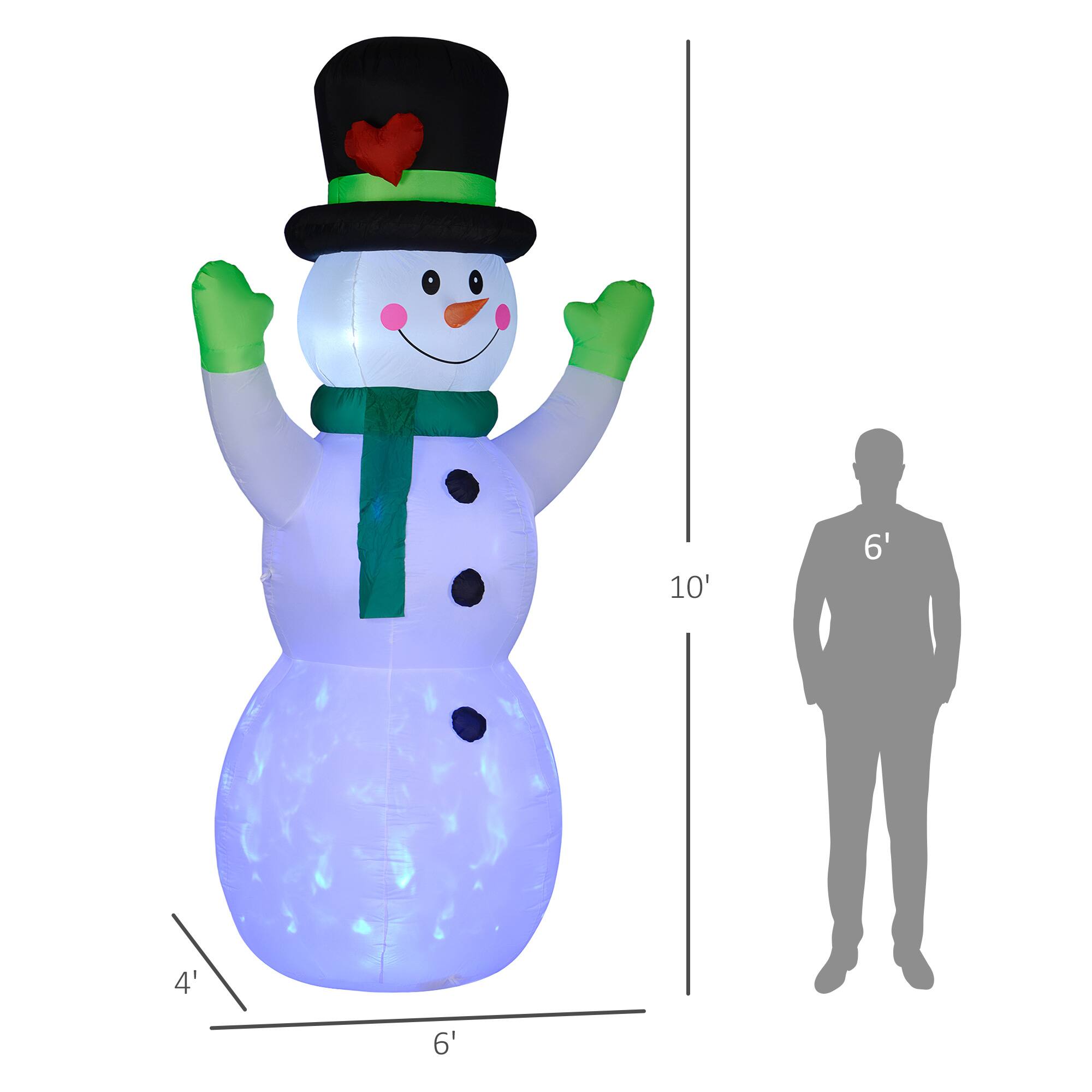 Alt View 2. Outsunny - 10FT Christmas Inflatables Cheerful Snowman in Black Hat, Green Scarf and Gloves, for Lawn Garden Party - White.