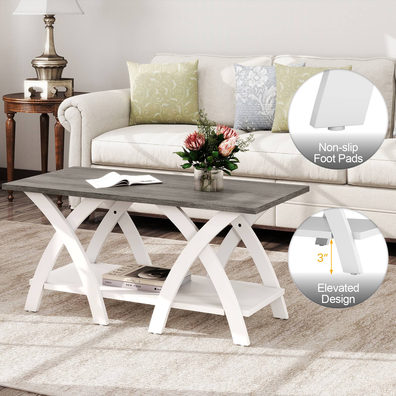 Non-slip Foot Pads  
Elevated Design 3"