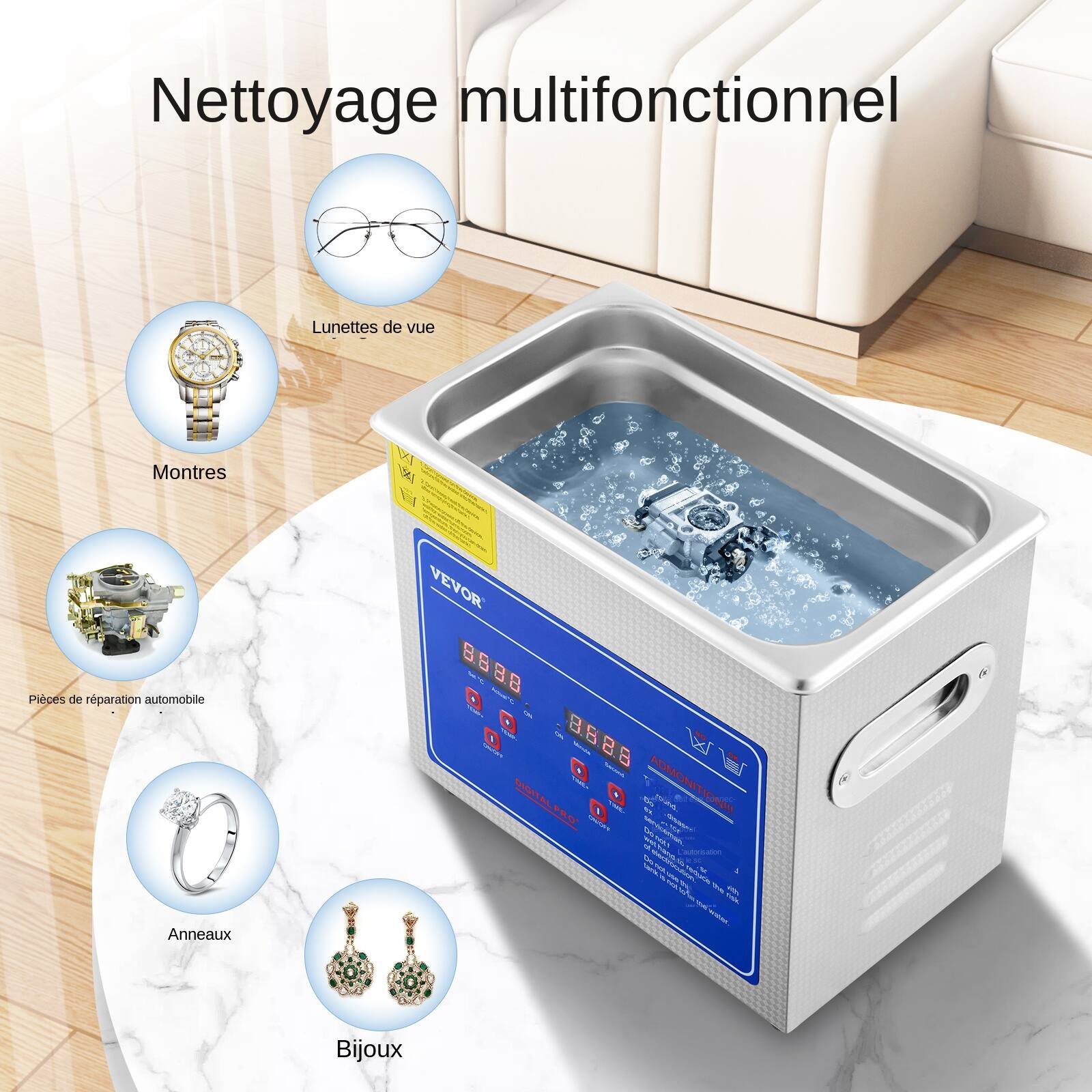 Nettoyage multifonctionnel  
Lunettes de vue  
Montres  
Pièces de réparation automobile  
Anneaux  
Bijoux