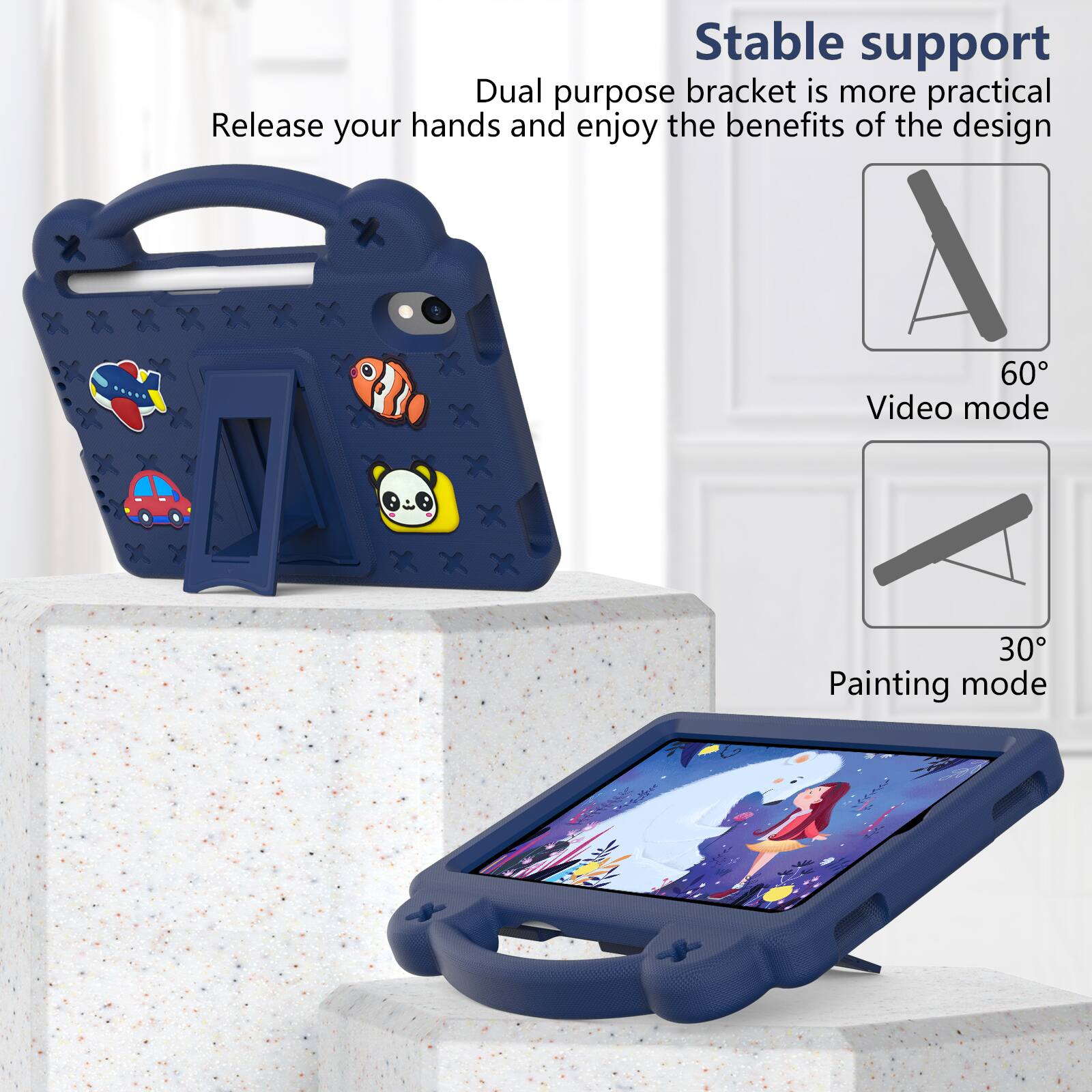 Stable support  
Dual purpose bracket is more practical  
Release your hands and enjoy the benefits of the design  

60° Video mode  
30° Painting mode