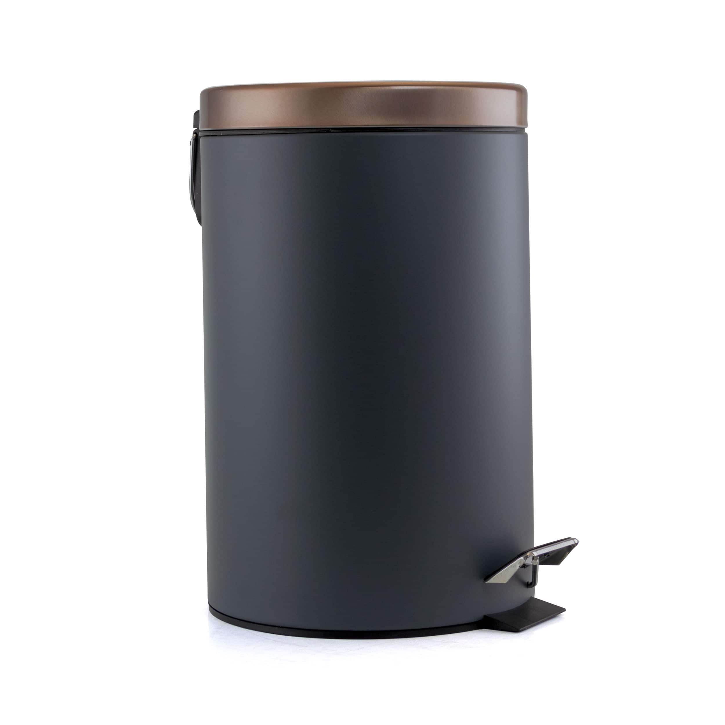 Elama - 1.5 Gallon Stylish Grey and Copper Soft Pedal Office, Kitchen and Bathroom Trash Bin