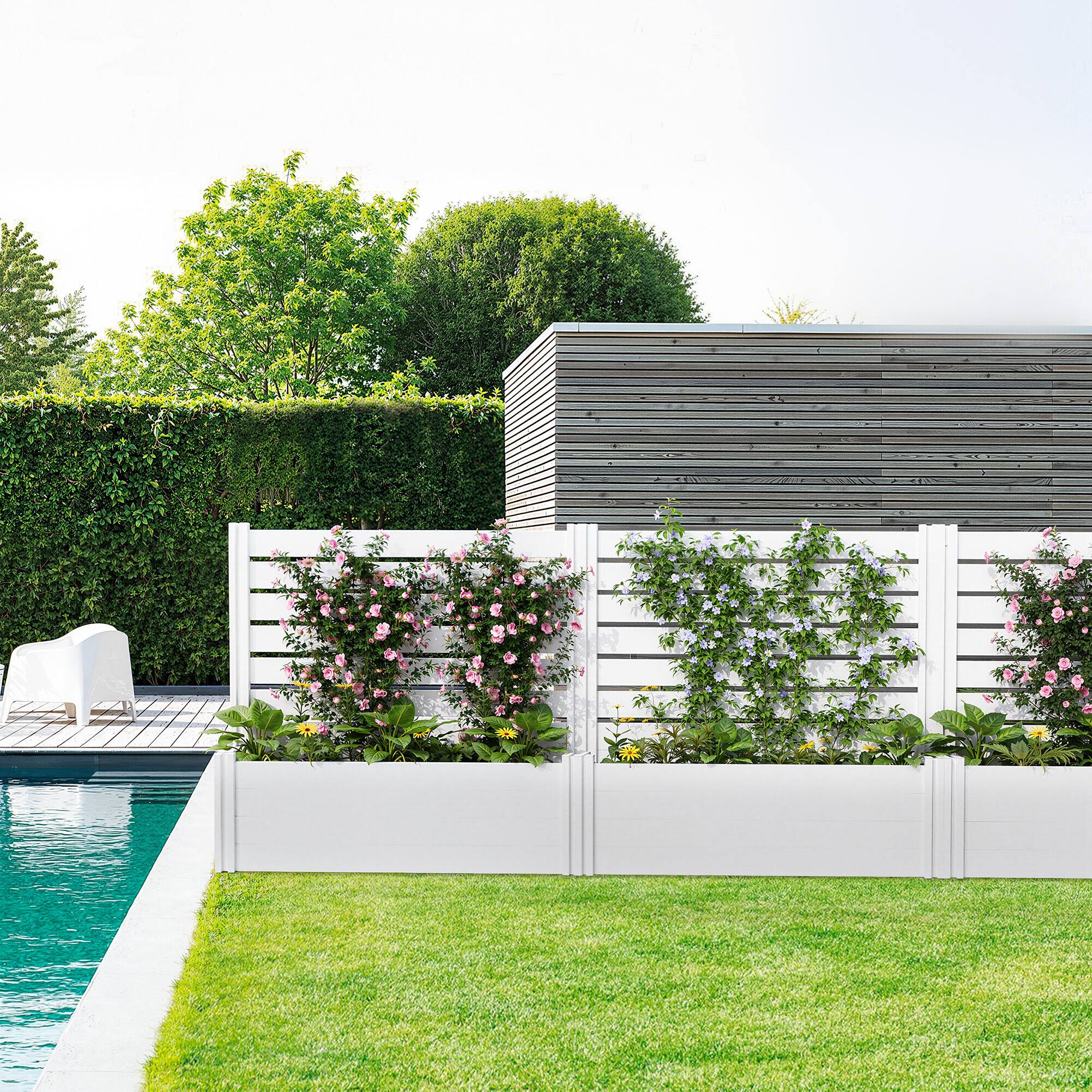 Alt View 2. PexFix - 47 in. x 47 in. Rectangle Vinyl PVC Planter Box Raised Garden Beds with Trellis-Ideal for Backyard - White.