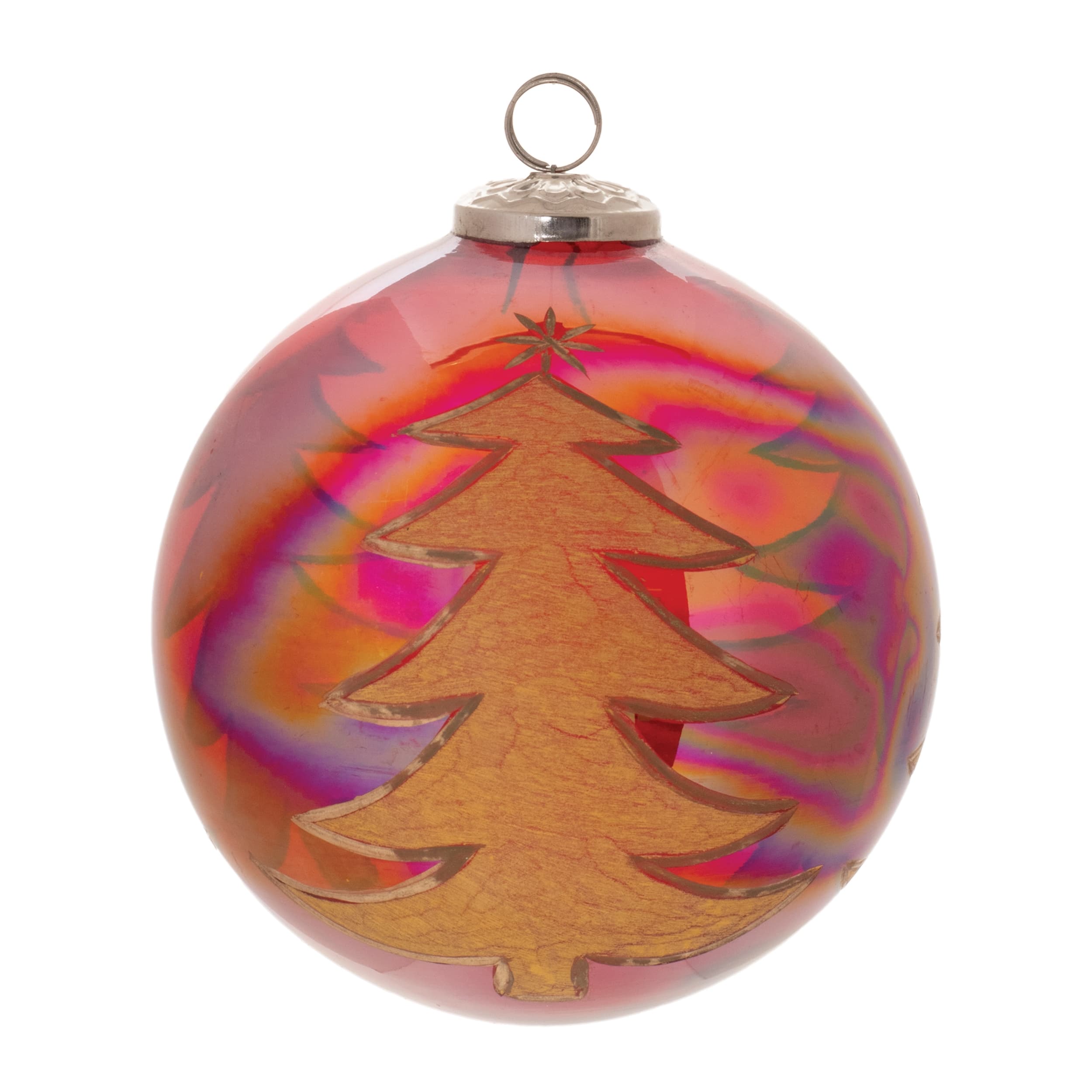 BreeBe - Tree Etched Ball Ornament (Set of 4) - Red, Gold