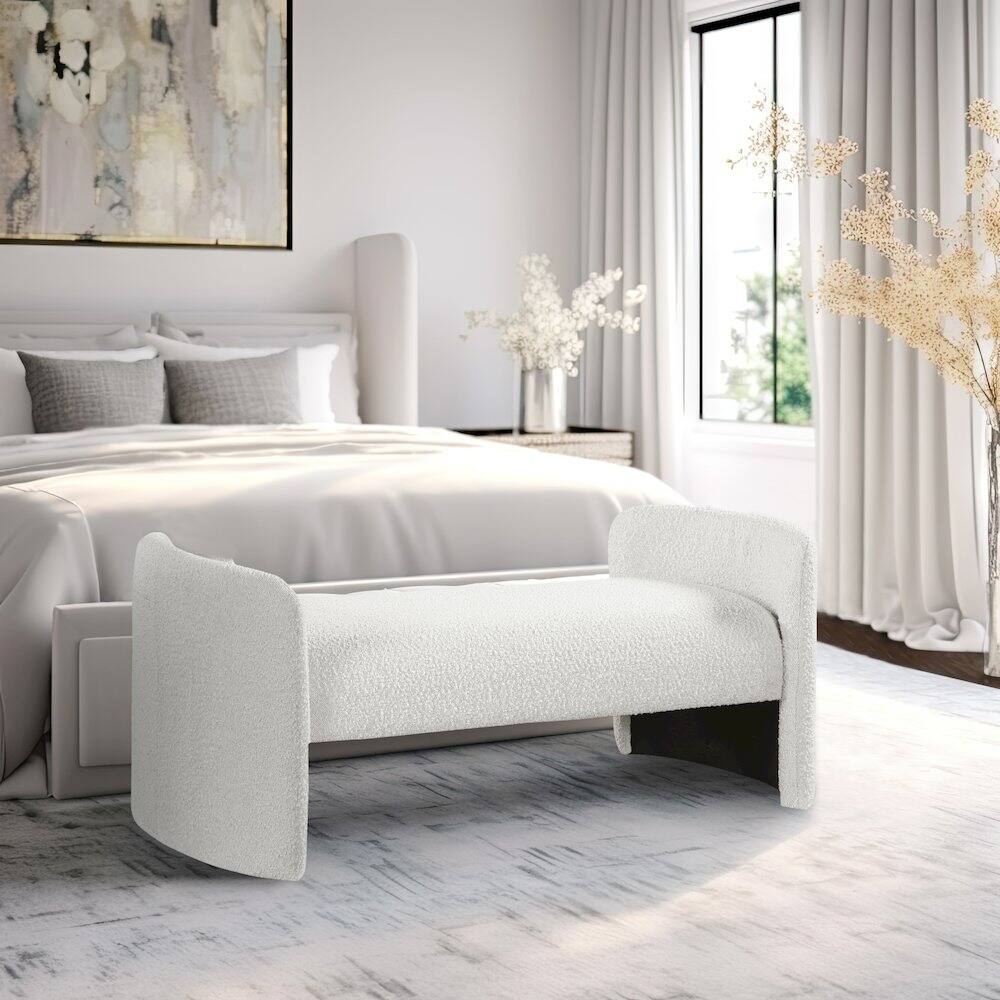 Alt View 1. Meridian Furniture - Peyton Cream Boucle Fabric Bench - Beige.