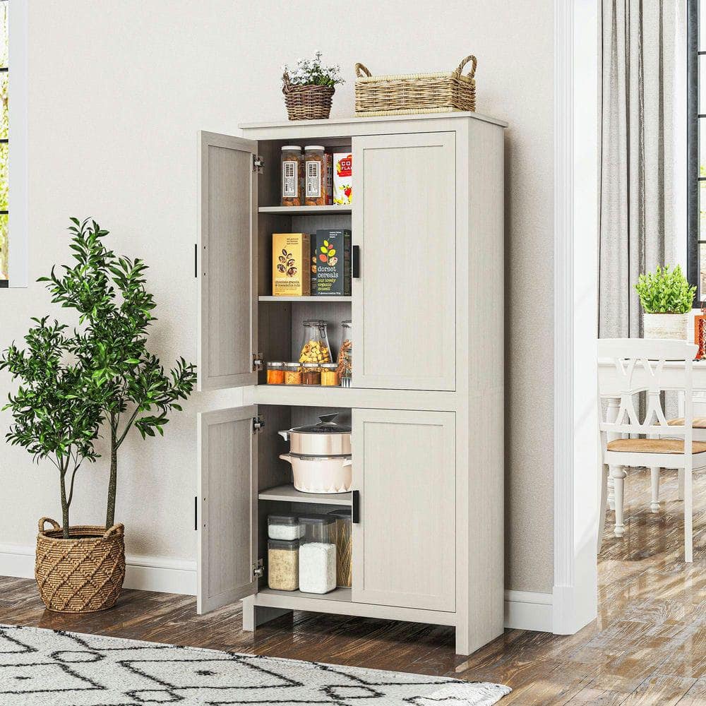 Kadyn - 64-Inch 4-Door Freestanding Pantry with 3 Adjustable Shelves, Antique - White