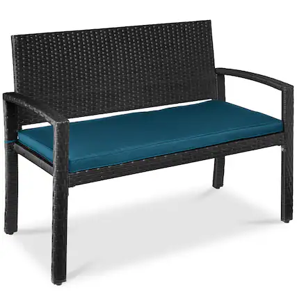 Front. Best Choice Products - Best Choice Products 2-Person Outdoor Wicker Bench Garden Patio Porch Furniture w/ 700lb Capacity - Peacock Blue/Black - Blue/Black.