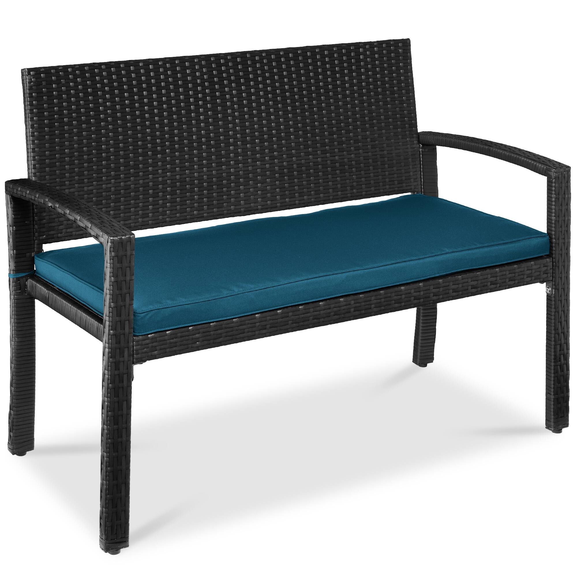 Front. Best Choice Products - Best Choice Products 2-Person Outdoor Wicker Bench Garden Patio Porch Furniture w/ 700lb Capacity - Peacock Blue/Black - Blue/Black.