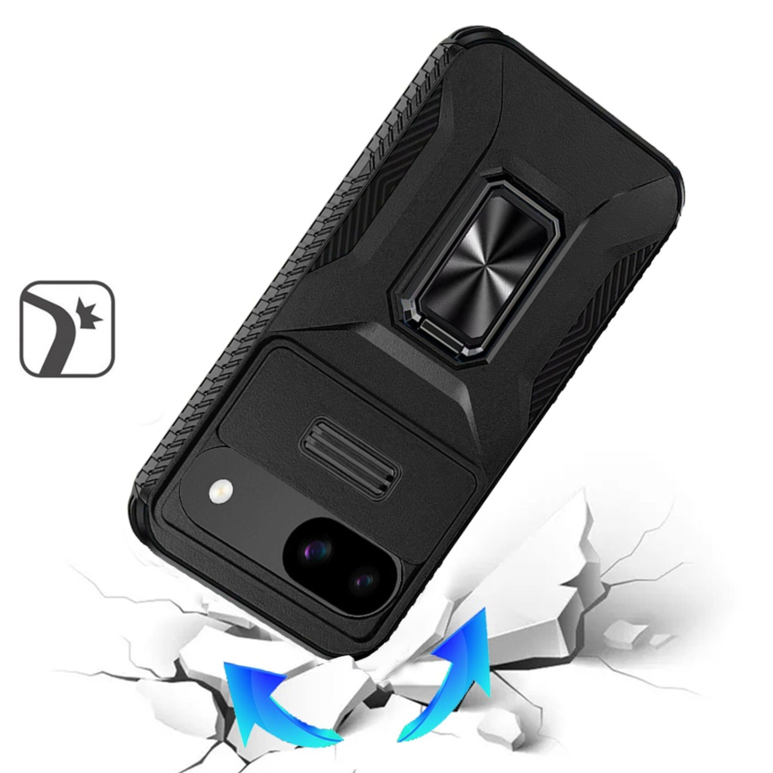 Left. Kitcheniva - Full Coverage Metal Stand Lens Cover Phone Case With Tempered Glass For Google Pixel 9a Black - Black.