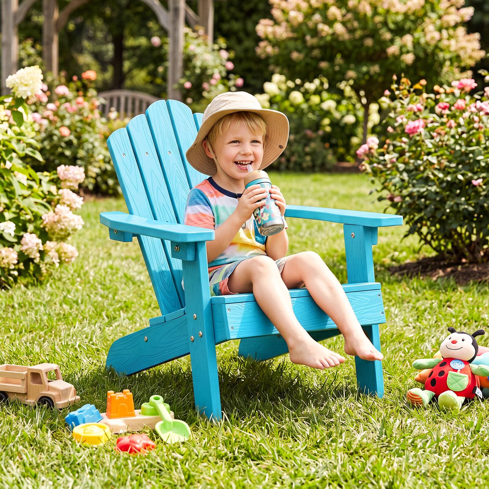 Alt View 3. Gymax - Gymax 4PCS Kids Adirondack Chairs w/Tilted High Backrest Wide Armrests & Angled Seat Turquoise - Green.