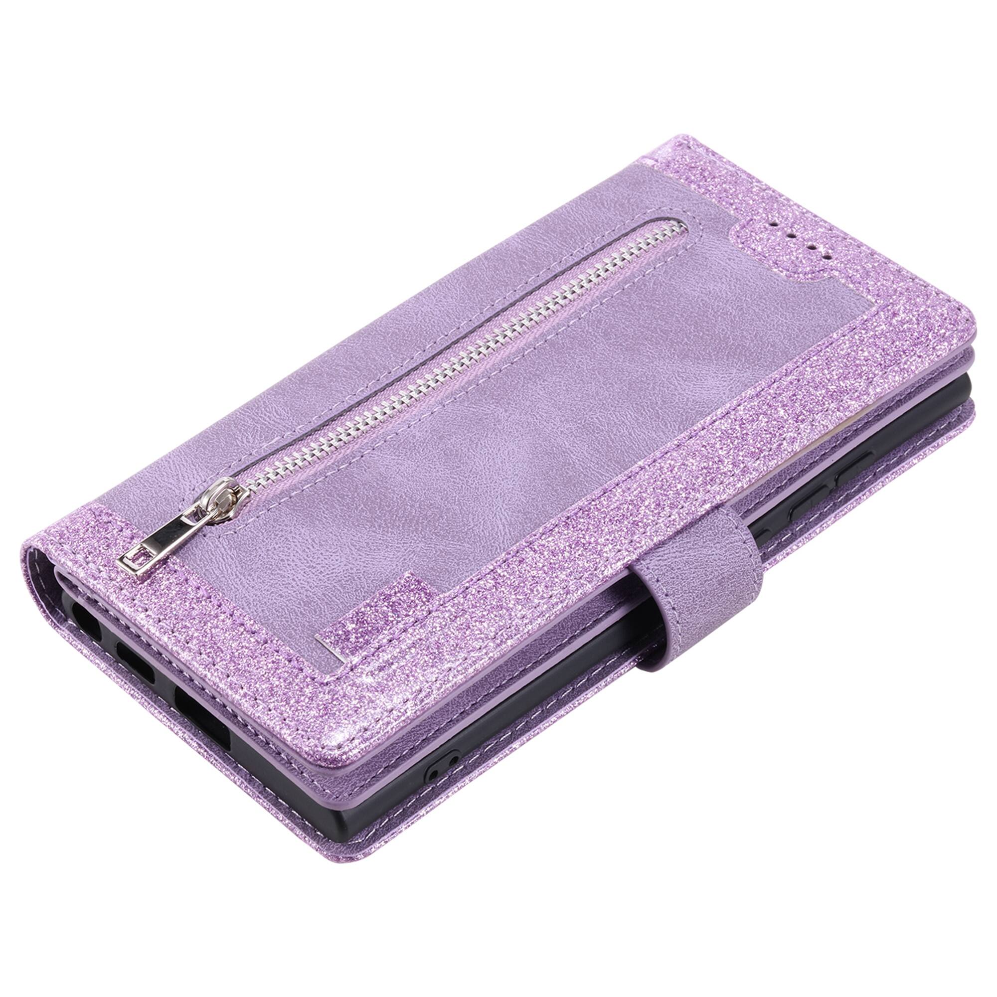 Alt View 2. Dteck - Multi-Functional Wallet Case for Samsung Galaxy A37 5G, 9 Card Slots Zipper Pocket Stand Premium Leather Cover+Strap - Purple.