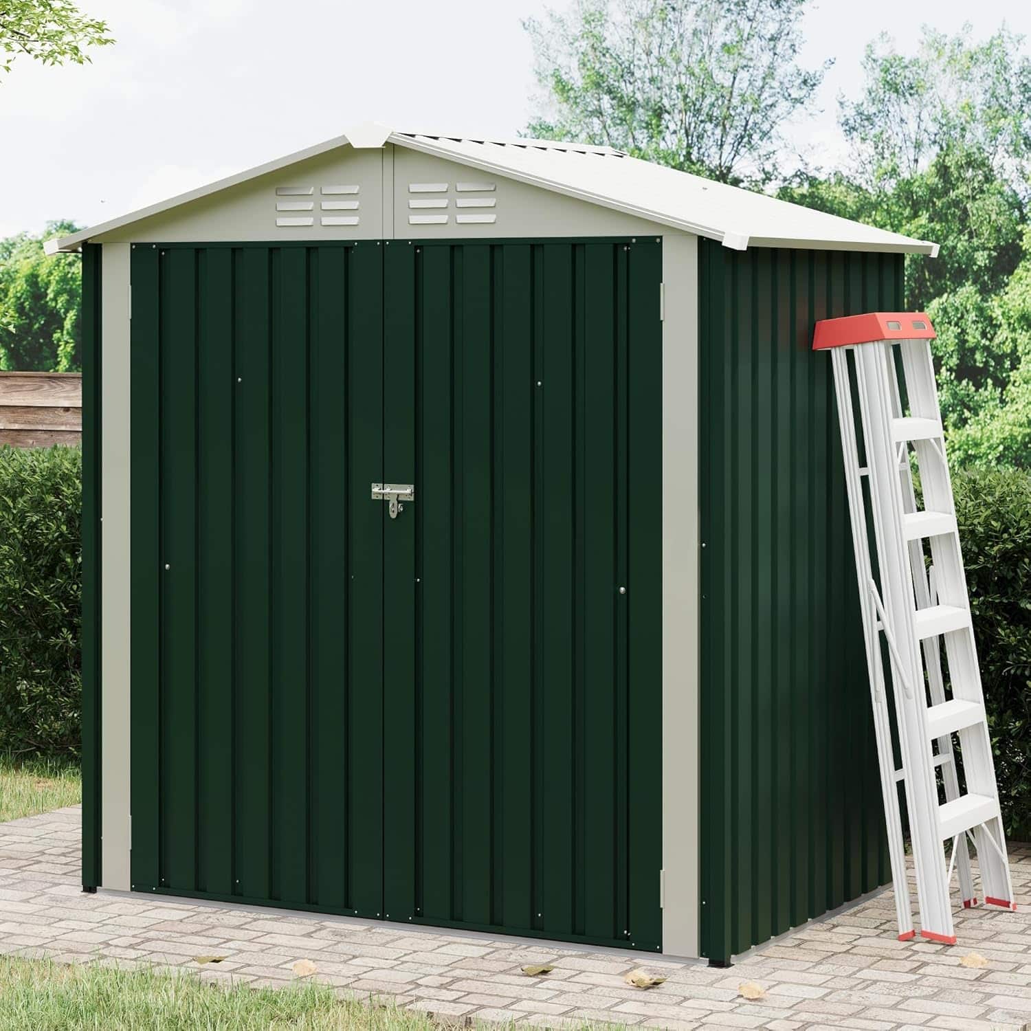 GAOMON - 6X4 FT Outdoor Storage Shed, Galvanized Steel Outdoor Storage Shed,130 Cu Ft Weather Resistant Garden Tool Sheds