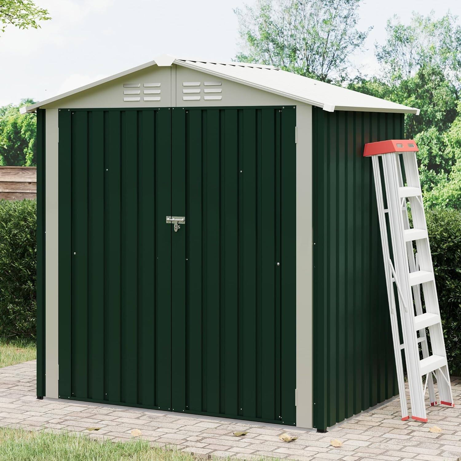 Front. GAOMON - 6X4 FT Outdoor Storage Shed, Galvanized Steel Outdoor Storage Shed,130 Cu Ft Weather Resistant Garden Tool Sheds.