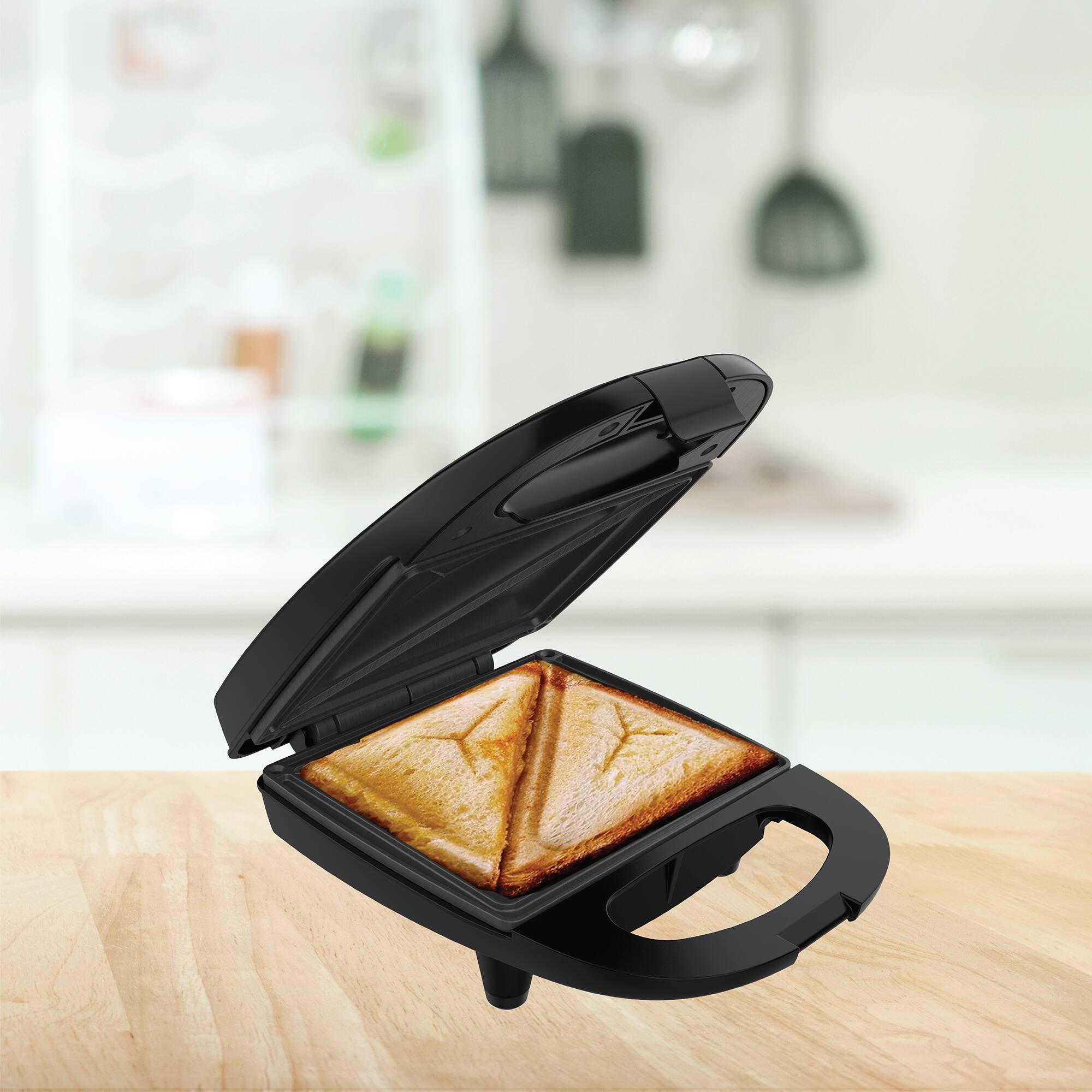 Angle. Aiwa - Aiwa Single Sandwhich MakerAiwa Single Sandwich Maker with Cool-Touch Handle & LED Indicator Light - Black.