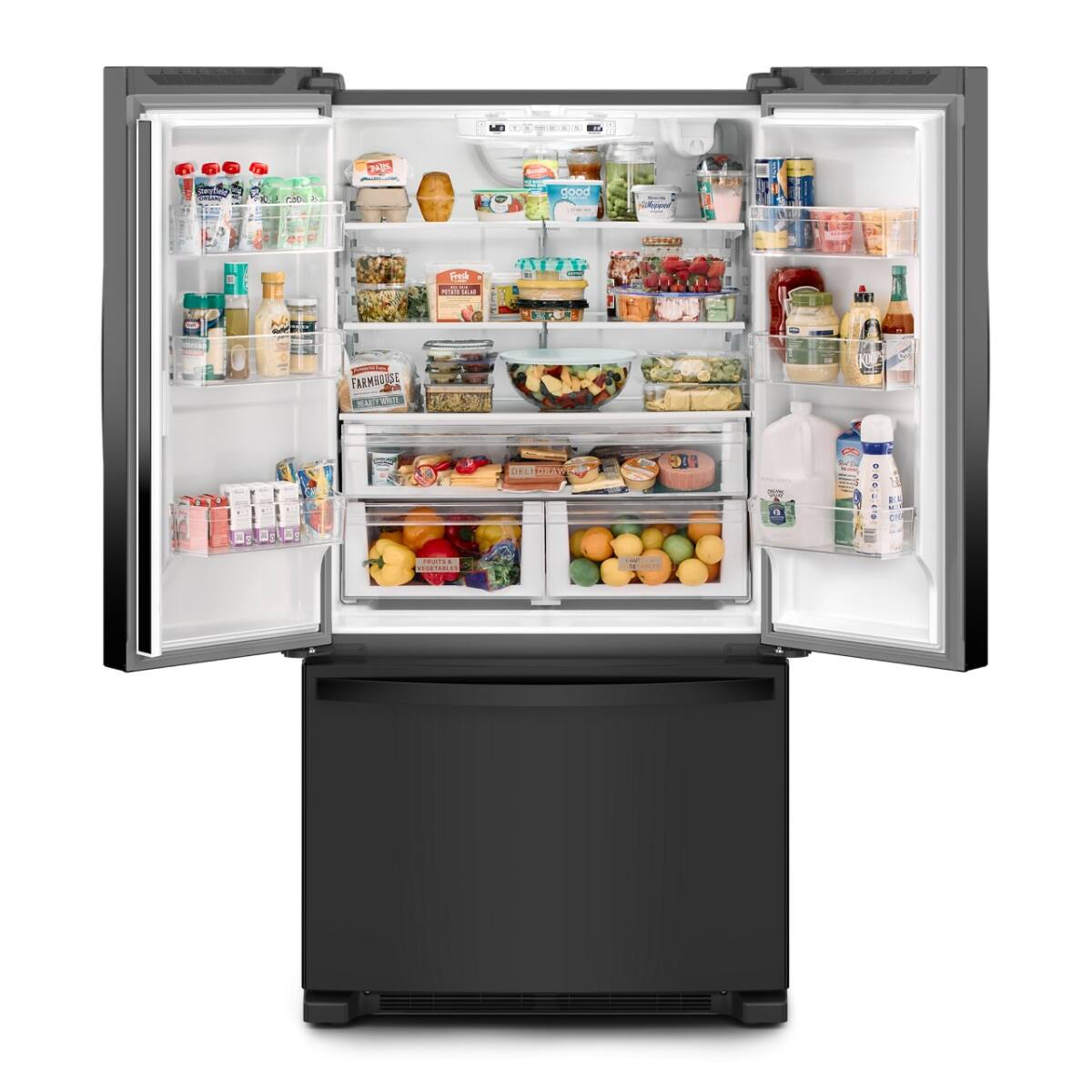 Angle. Whirlpool - 20 Cu. Ft. French Door Bottom Mount Counter-Depth Refrigerator - Black.