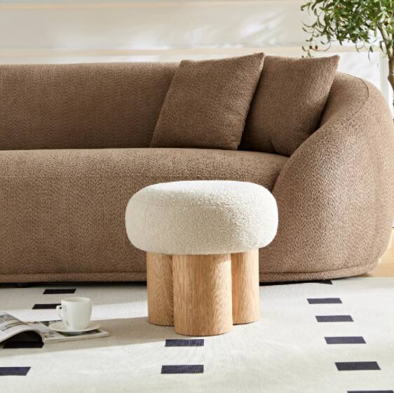 Alt View 7. GOODSILO - Mushroom Stool with Plush Seat and Wood-Like Barrel Base for Versatile Home Seating and Decor - Greige.