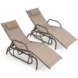 Costway - 2PCS Patio Chaise Lounge Glider Recliner Chair Adjustable Sturdy Frame Outdoor - Brown