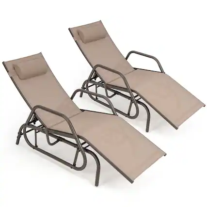 Front. Costway - Costway 2PCS Patio Chaise Lounge Glider Recliner Chair Adjustable Sturdy Frame Outdoor Brown - Brown.