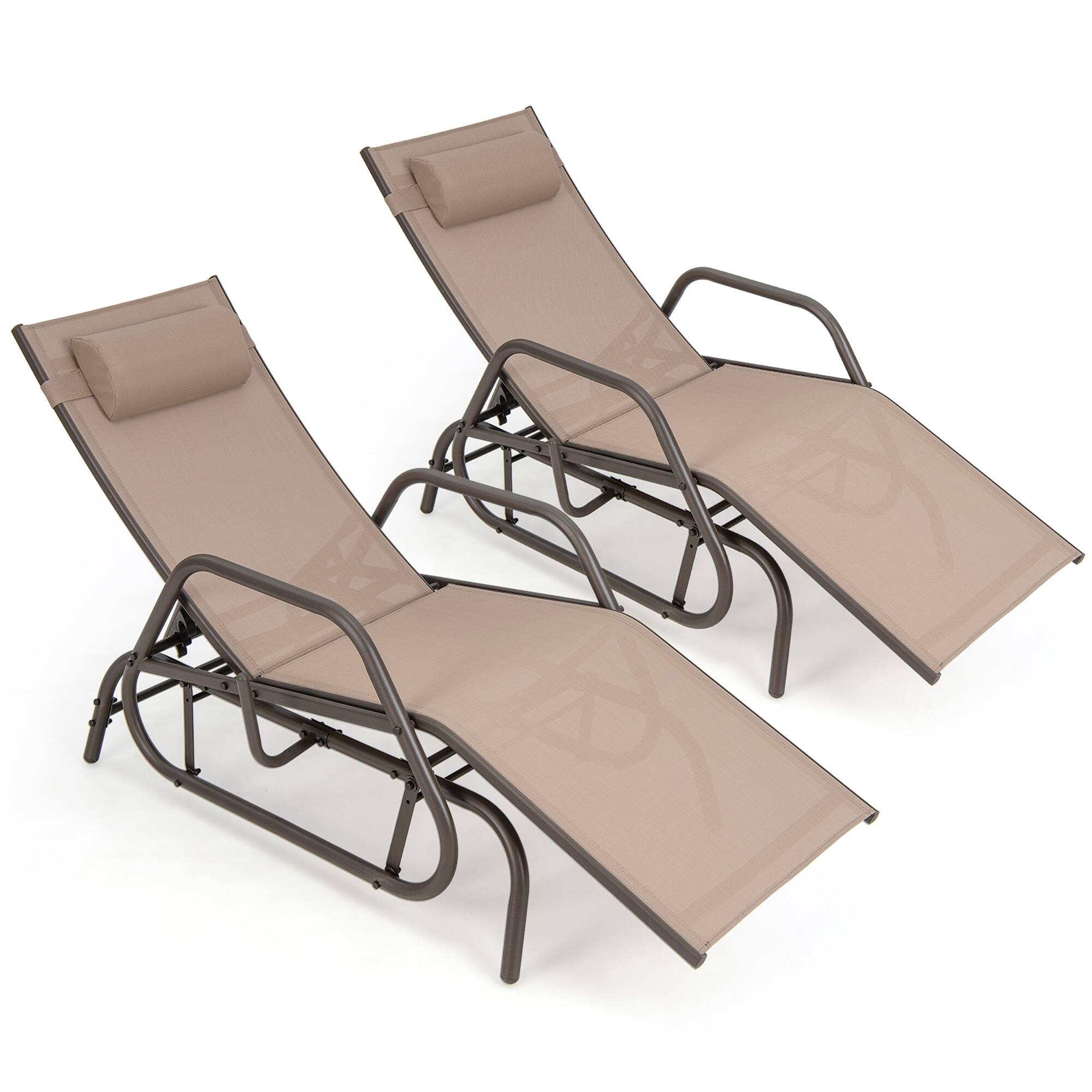 Front. Costway - Costway 2PCS Patio Chaise Lounge Glider Recliner Chair Adjustable Sturdy Frame Outdoor Brown - Brown.
