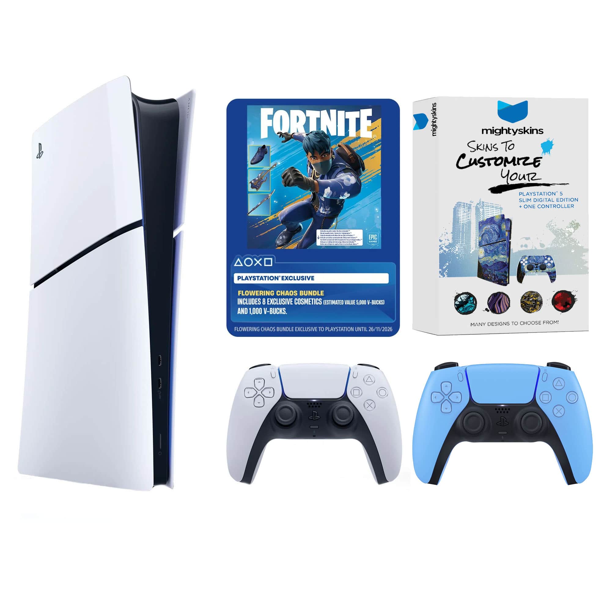 PlayStation 5 Digital Fortnite Flowering Chaos Bundle with Extra Controller and MightySkins Code - PlayStation 5