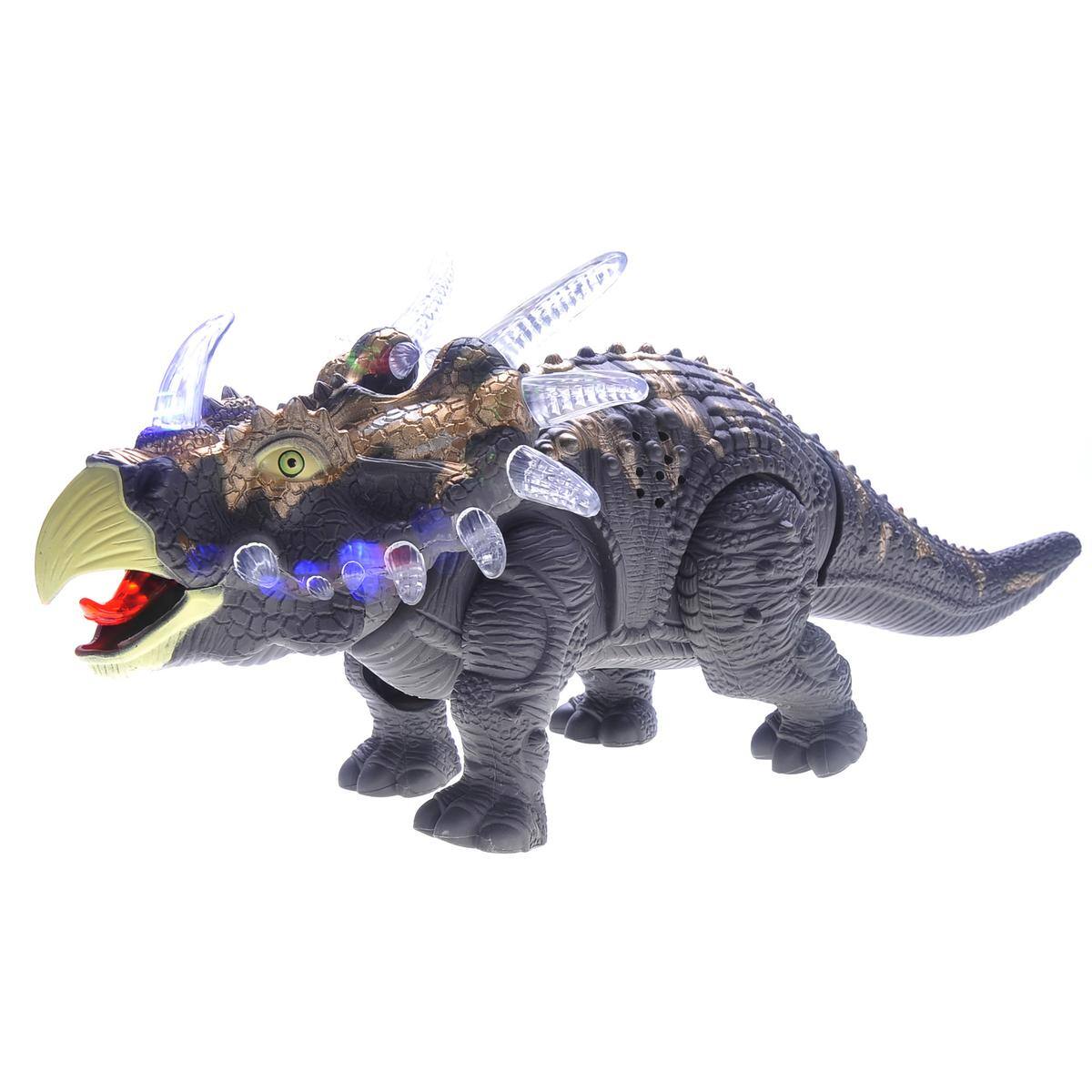 Walking Triceratops Dinosaur Toy With Lights And Sounds, Gray