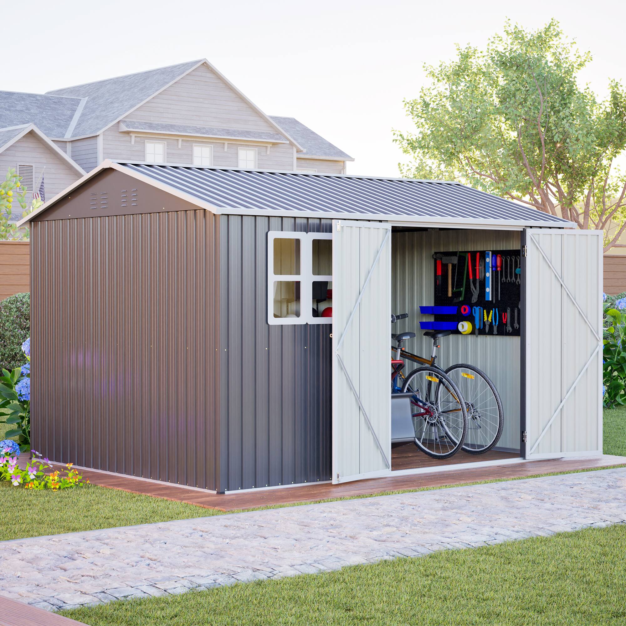 Alt View 10. Loheer - Loheer 10x8 Heavy Duty Metal Storage Shed Outdoor Tool Shed with Window and Lockable Doors Dark Gray.