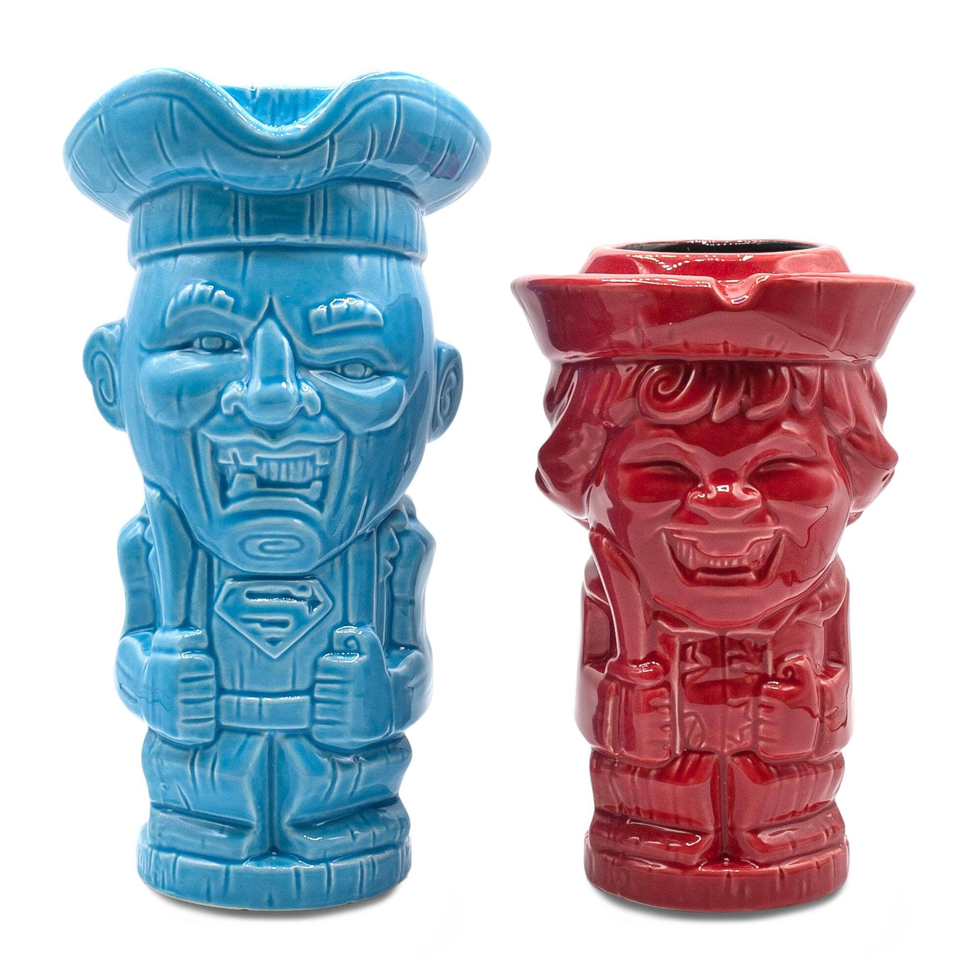 Front. ThinkGeek - Geeki Tikis The Goonies Sloth and Chunk Ceramic Mugs | Set of 2 - Red.
