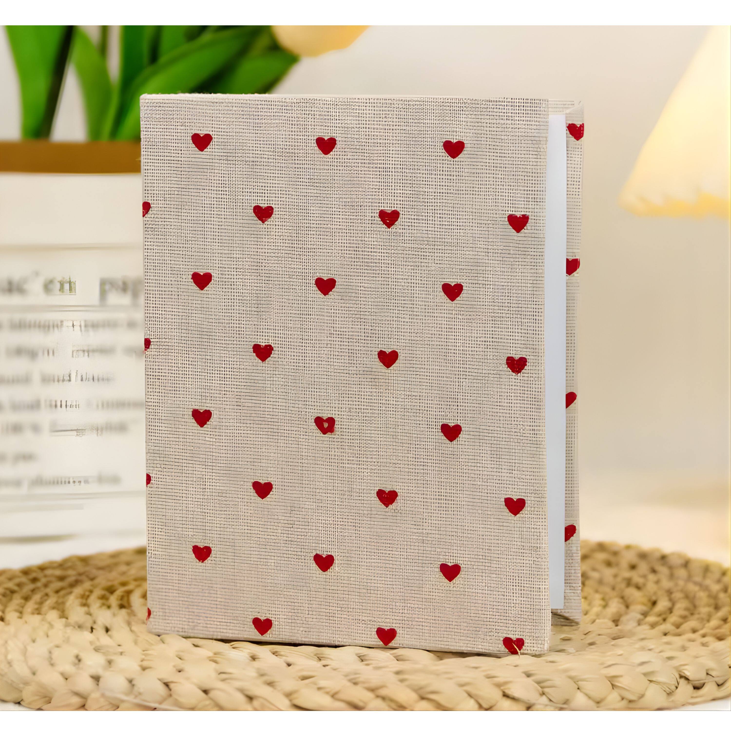 Alt View 1. Kitcheniva - Small Linen Cover Photo Album for 100 Photos, 4x6 Photo Album, Red Hearts.