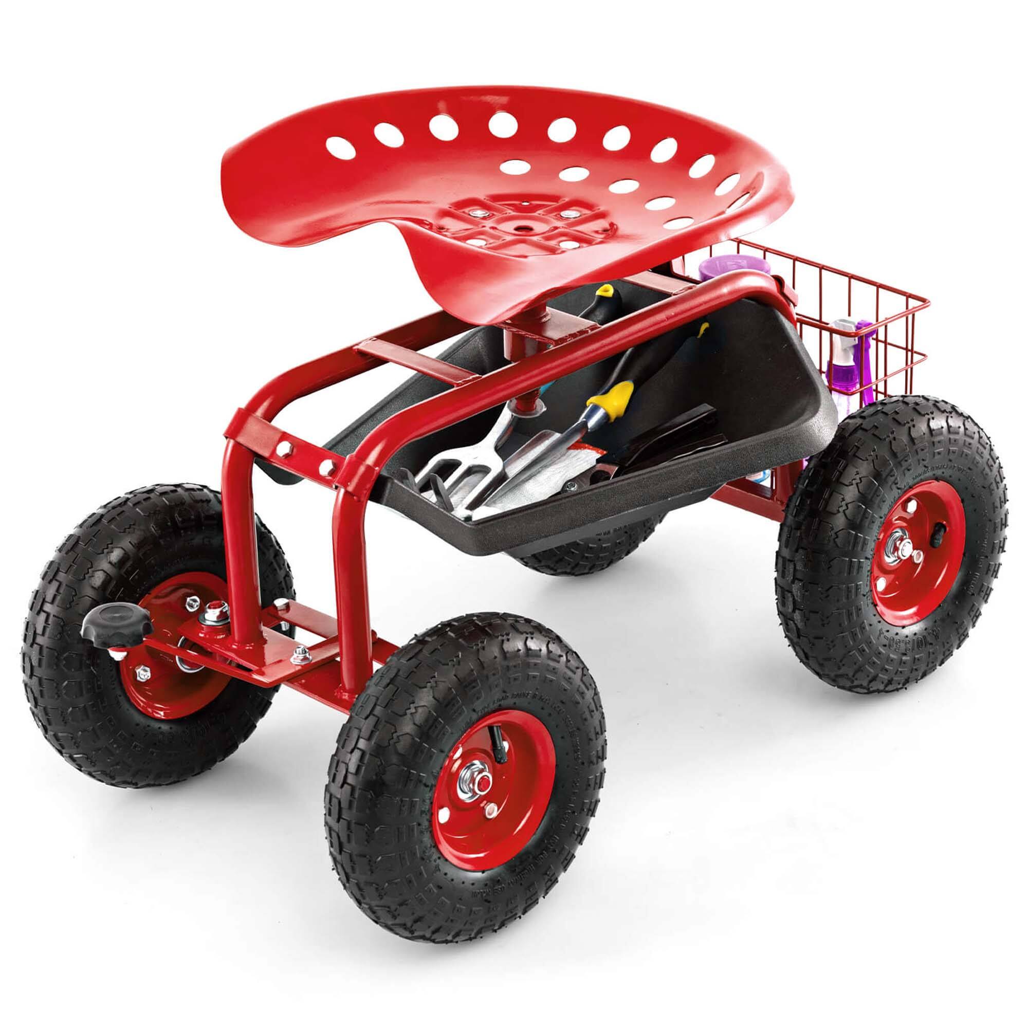 Alt View 9. Costway - Costway Garden Cart Patio Wagon Rolling Work Seat with Tool Tray Basket Planting - Red.