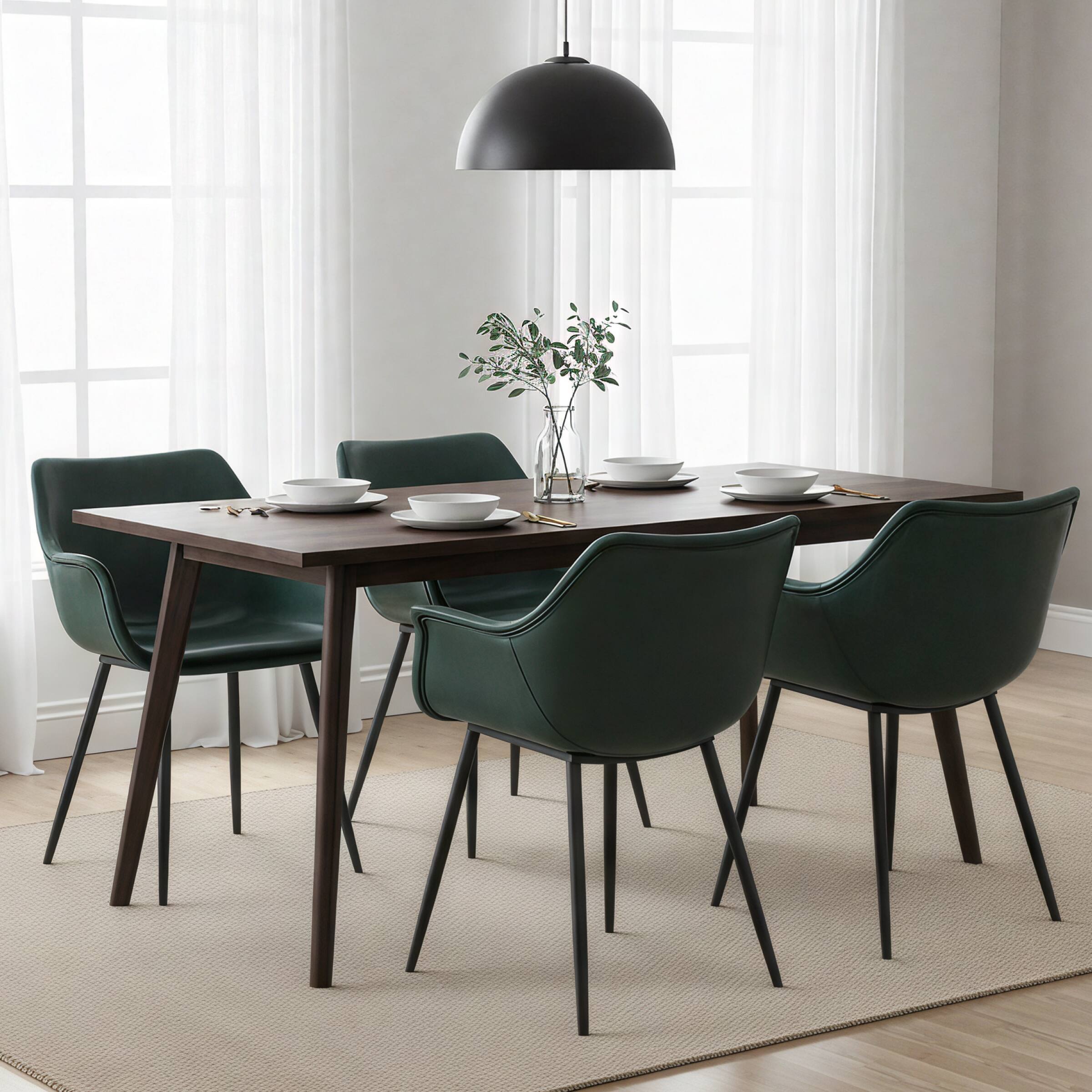 Back. LeisureMod - Markley Modern Distressed Leather Dining Chair with Iron Legs - Olive Green.