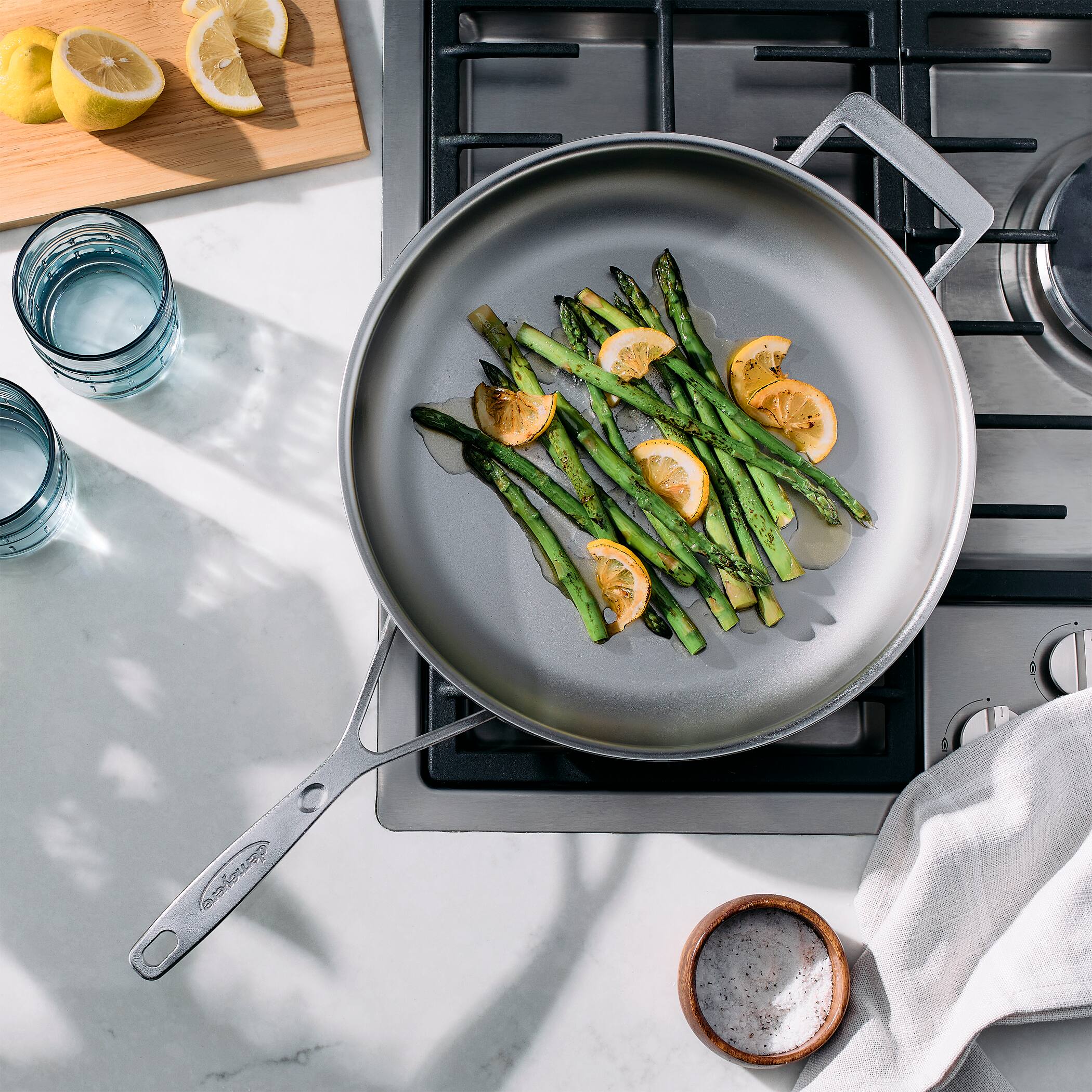 Alt View 1. Demeyere - Demeyere Industry 5 Nanotouch 12.5-inch fry pan with Handle Helper - Stainless Steel.