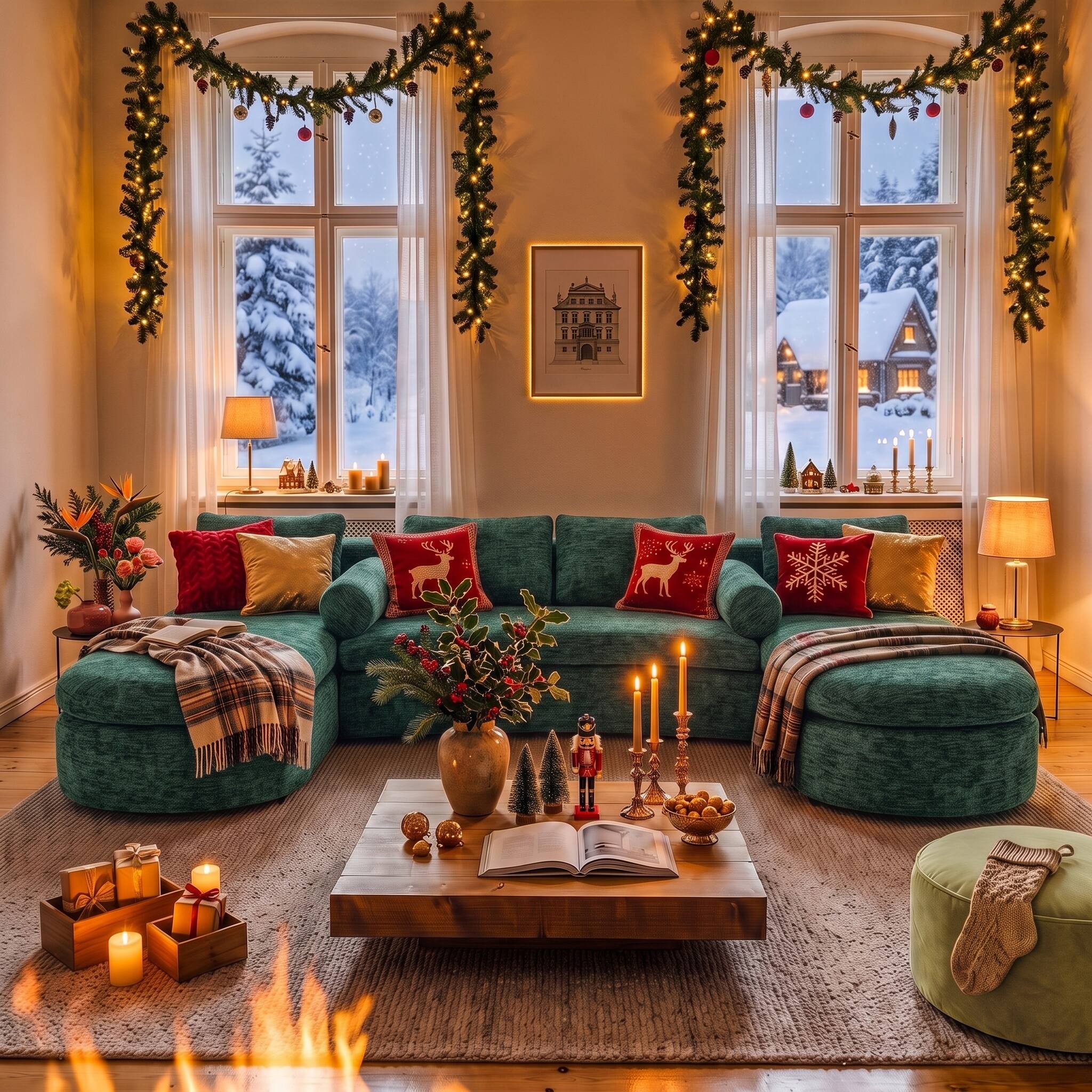 Back. Famapy - Oversized Modular Sectional Sofa with Double Chaise, 6-Seater Compressed U-Shaped Couch - Dark Green.