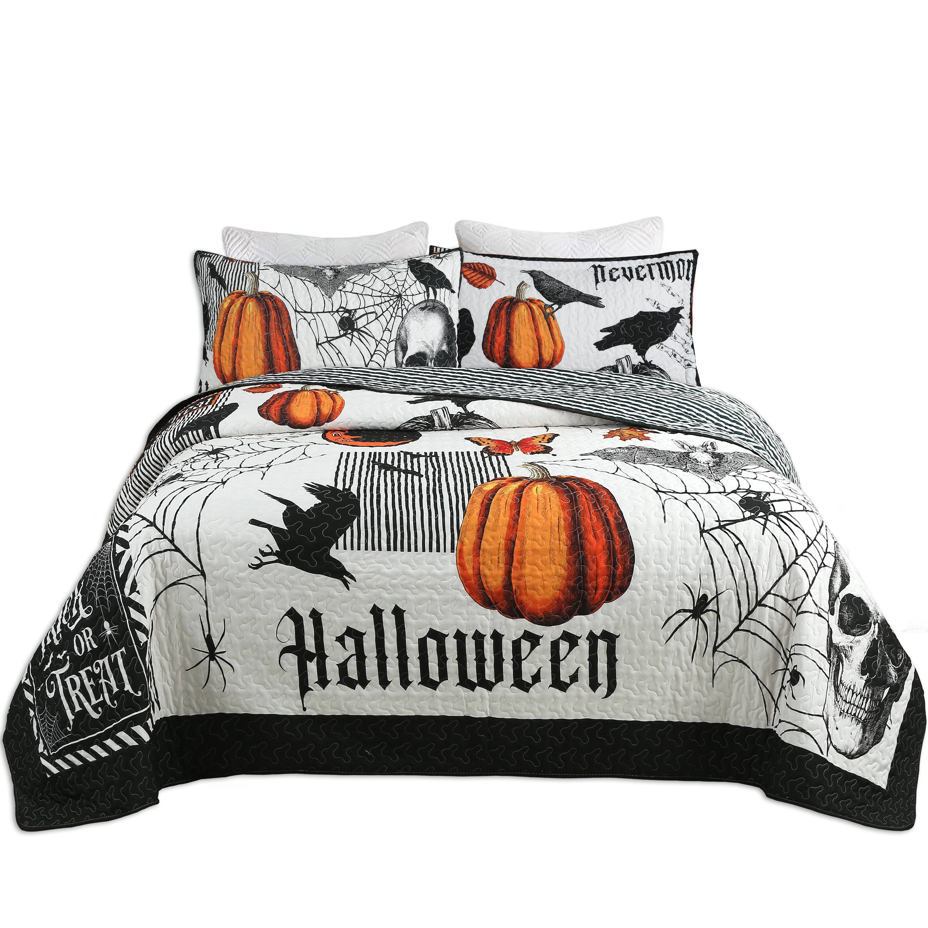 MarCielo - 3 Pcs Halloween Themed Quilt Bedspread Set ME500 - Orange
