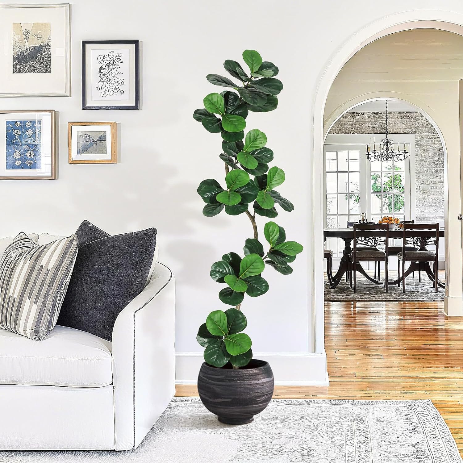Acekool - 7 FT Fiddle Leaf Fig Artificial Tree, Fake Floor Plant for Home Decor