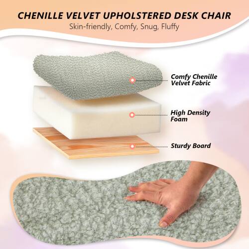CHENILLE VELVET UPHOLSTERED DESK CHAIR

Skin-friendly, Comfy, Snug, Fluffy

Comfy Chenille Velvet Fabric
High Density Foam
Sturdy Board