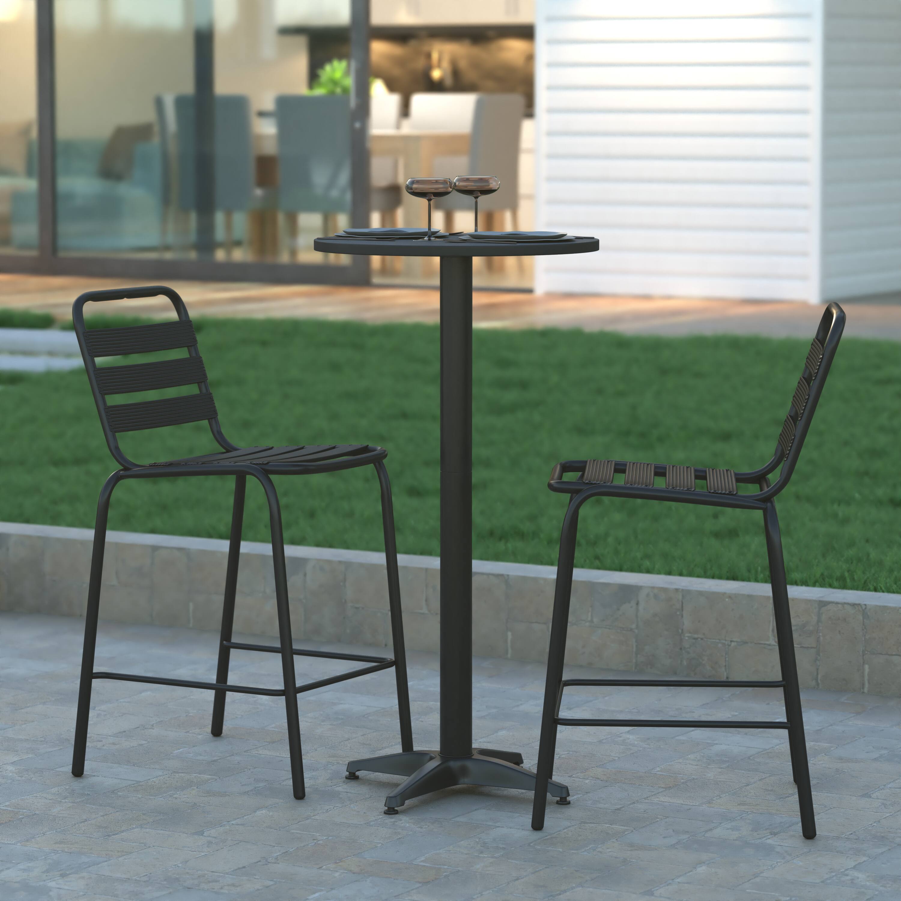 Alt View 1. Emma + Oliver - Indoor/Outdoor 23.5"H Aluminum Round Bar Height Table with Cross Base - Black.