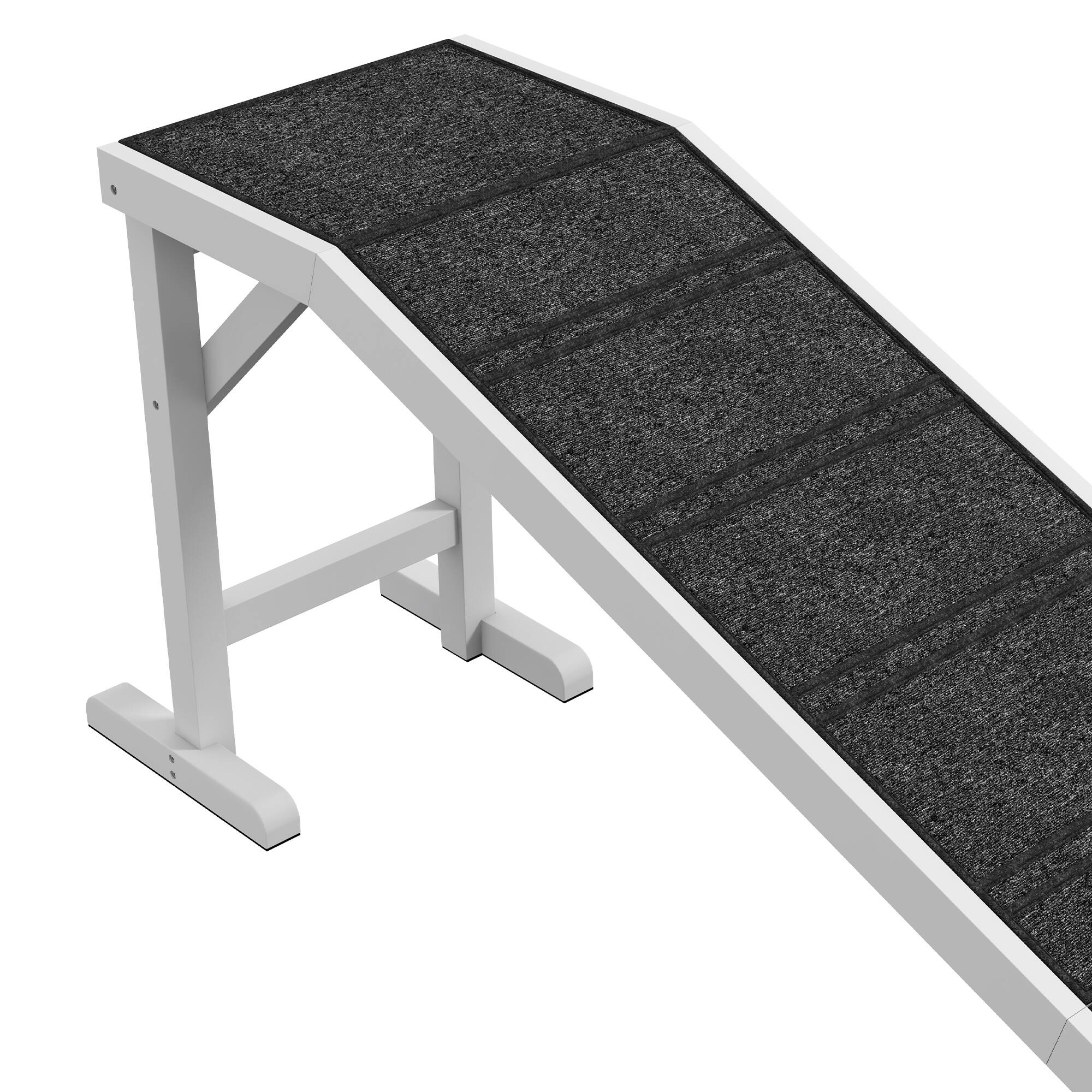 Alt View 4. Pawhut - Dog Ramp for Bed, Pet Ramp for Dogs with Non-Slip Carpet and Top Platform, 74" x 16" x 25" - White.