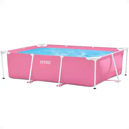 Front. Intex - Intex 84" x 23.62" Outdoor Rectangular Frame Above Ground Swimming Pool, Pink - Pink.