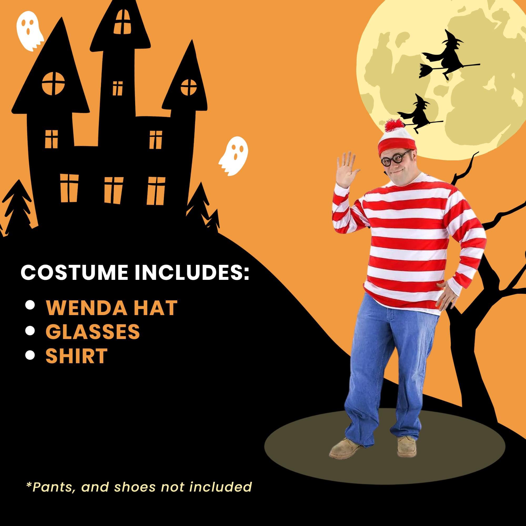 COSTUME INCLUDES:  
- WENDA HAT  
- GLASSES  
- SHIRT  

*Pants, and shoes not included