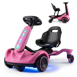 Costway - Ride on Drift Car for Kids, 2-In-1 Go Kart with Adjustable Seat, Sound, LED Lights - Pink