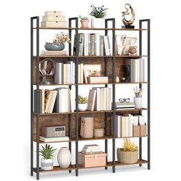 Songmics Home - 6-Tier Bookshelf, Book Shelf, Industrial Bookcase, with Steel Frame, for Living Room, Home Office, Bedroom - Rustic Brown and Ink Black
