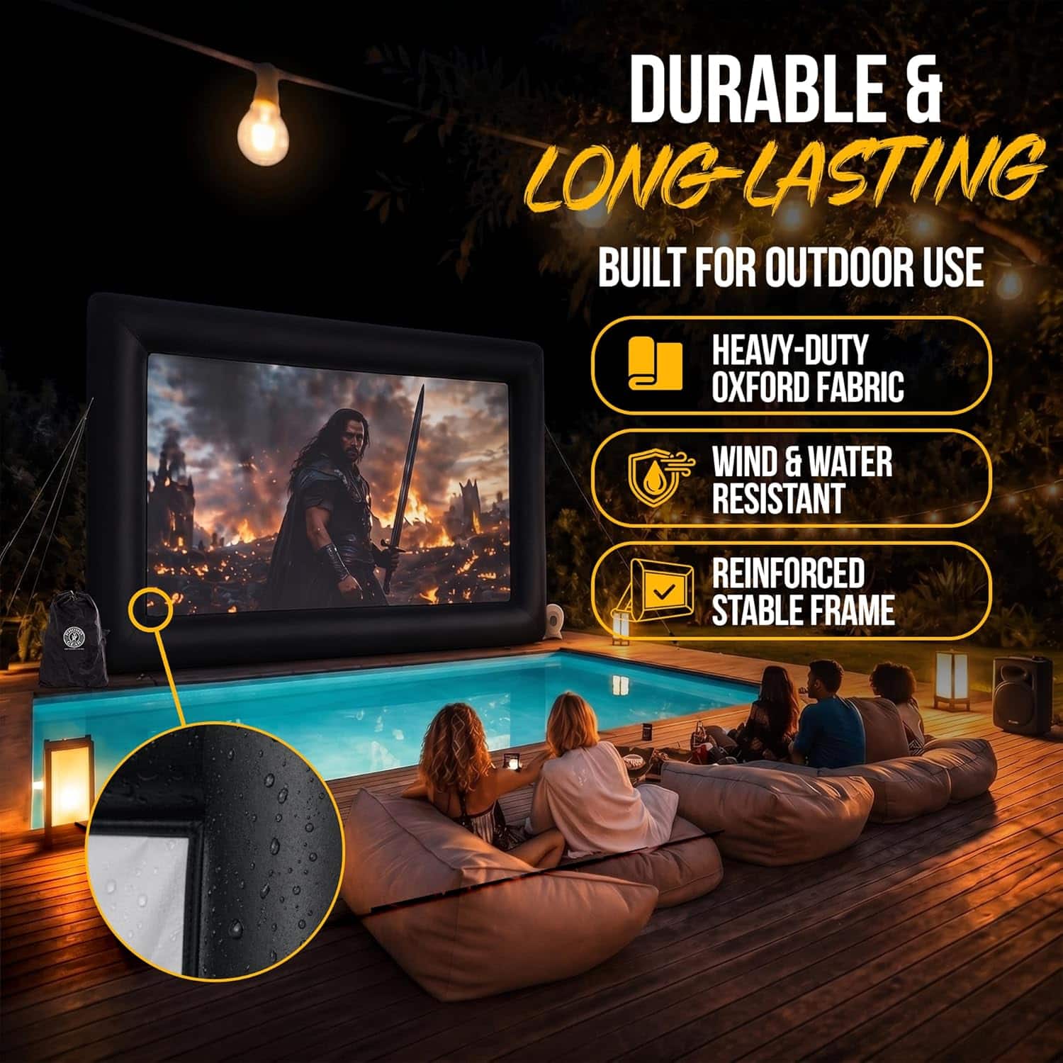 KHOMO GEAR 20ft Inflatable Outdoor Projector Screen – Front/Rear