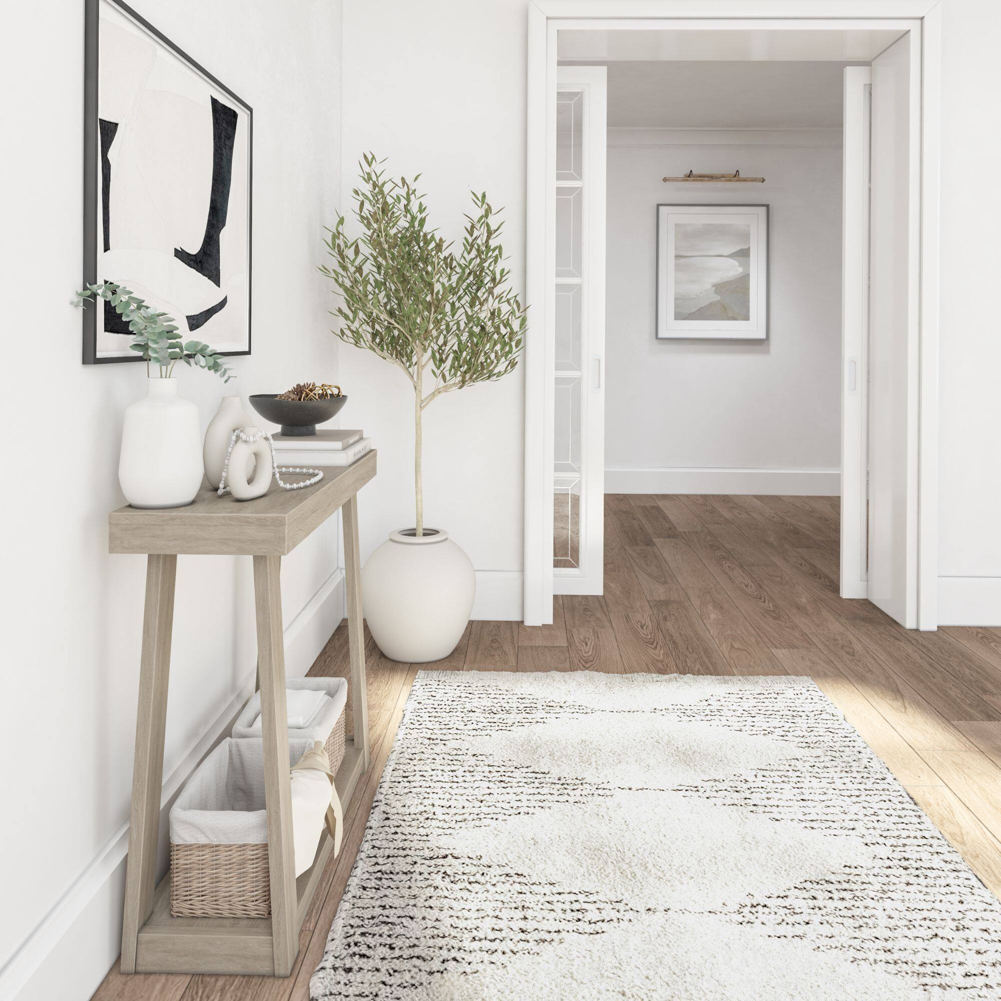 Alt View 4. Plank+Beam - Classic Console Table with Shelf - 36 inches, Seashell - Seashell.