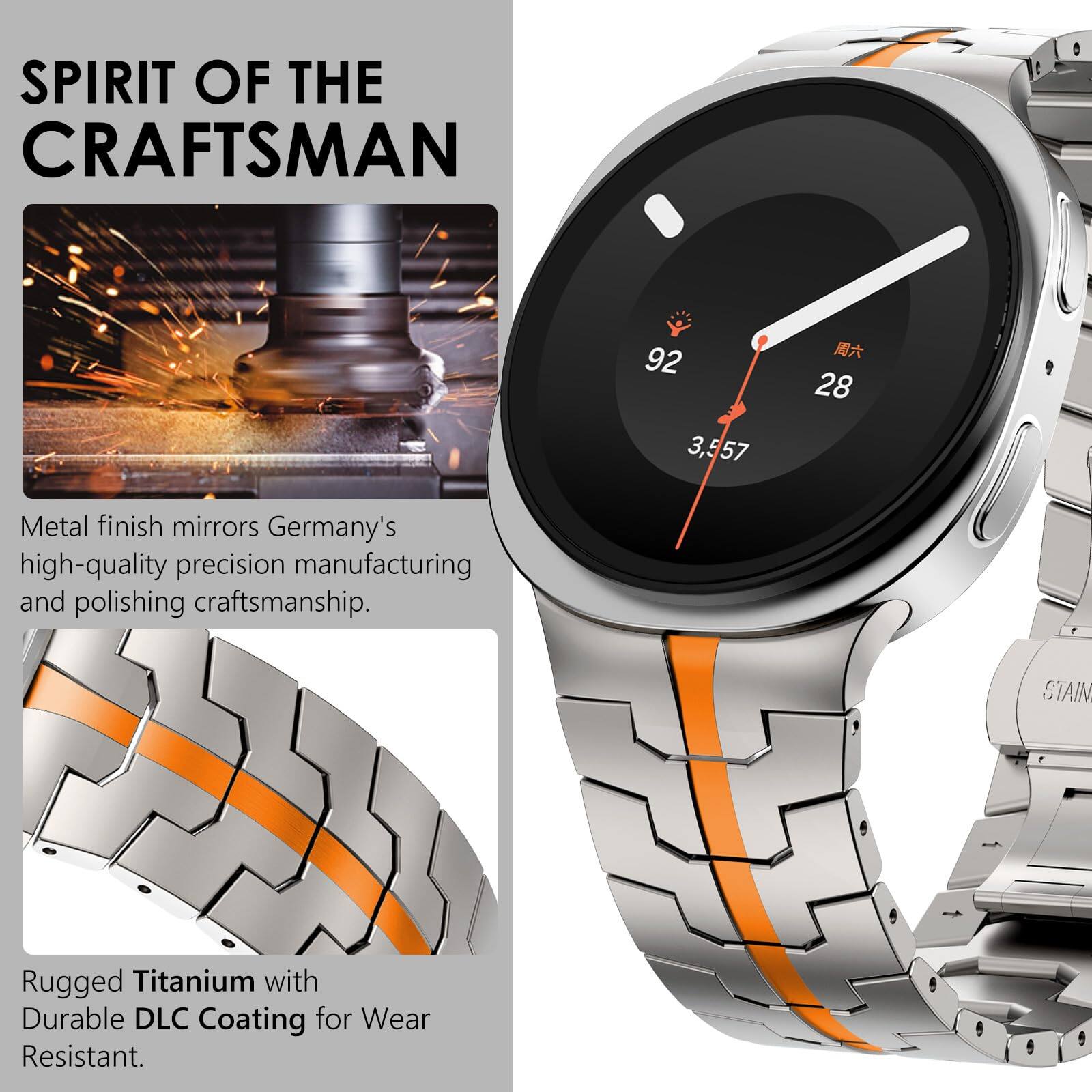 SPIRIT OF THE CRAFTSMAN

Metal finish mirrors Germany's high-quality precision manufacturing and polishing craftsmanship.

Rugged Titanium with Durable DLC Coating for Wear Resistant.